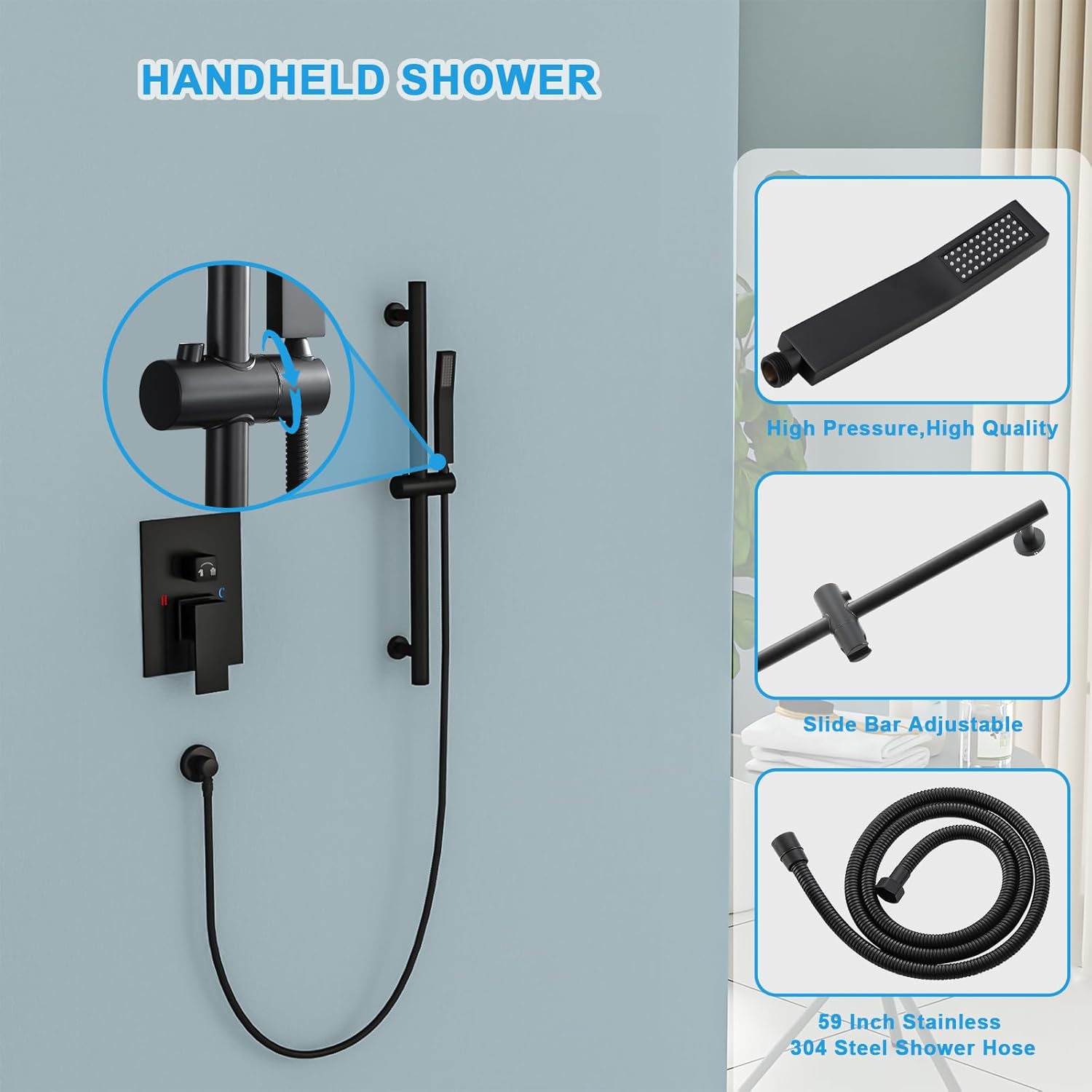 Lordear Stainless Steel Wall Mounted Shower System Faucet Set-High Pressure — thumbnail 3