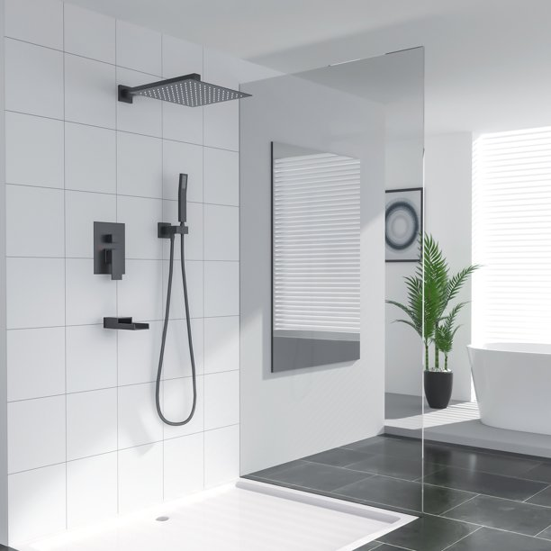 Lordear Stainless Steel Wall Mounted Rainfall Shower System with Handheld and Waterfall Faucet — thumbnail 2