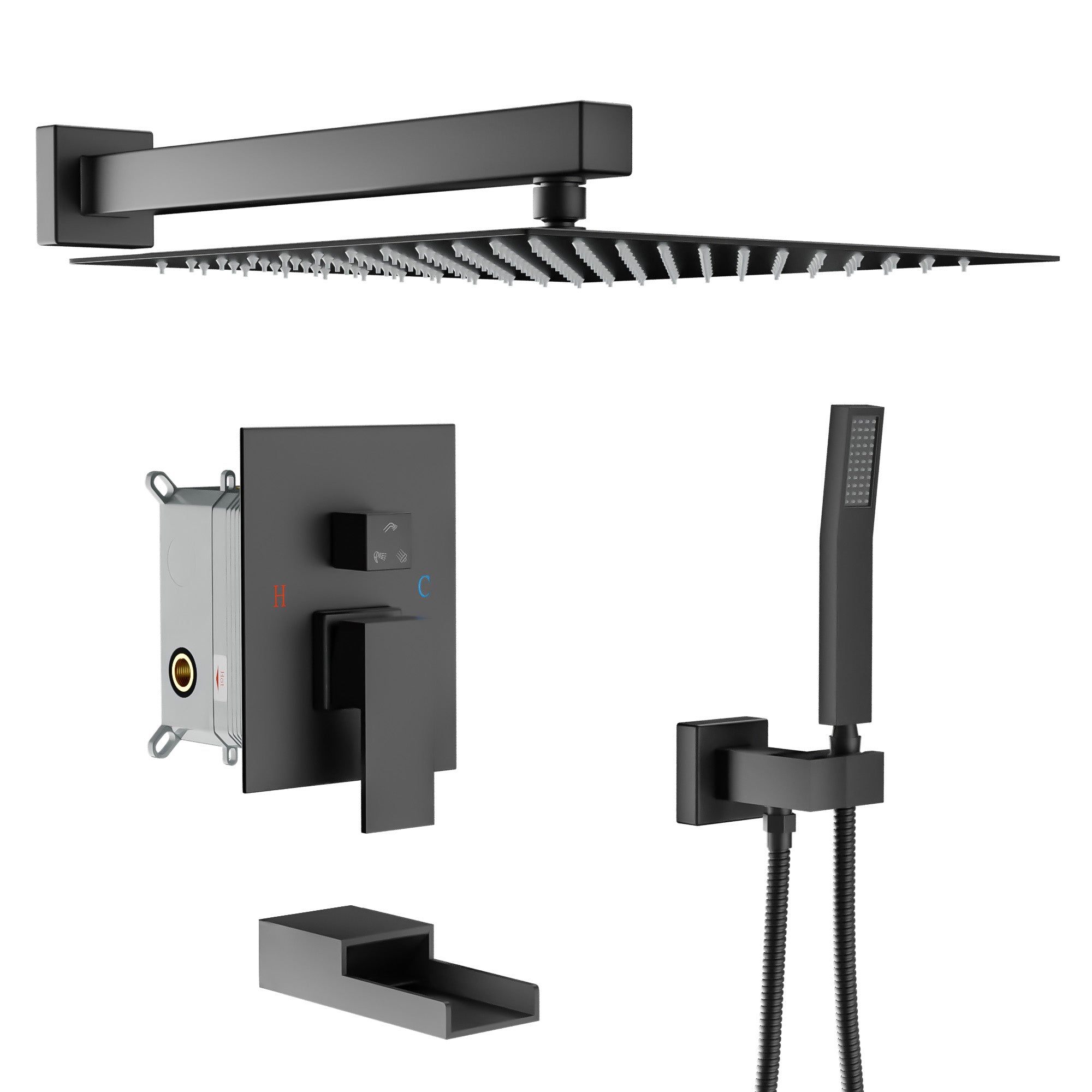 Lordear Stainless Steel Wall Mounted Rainfall Shower System with Handheld and Waterfall Faucet — image 1