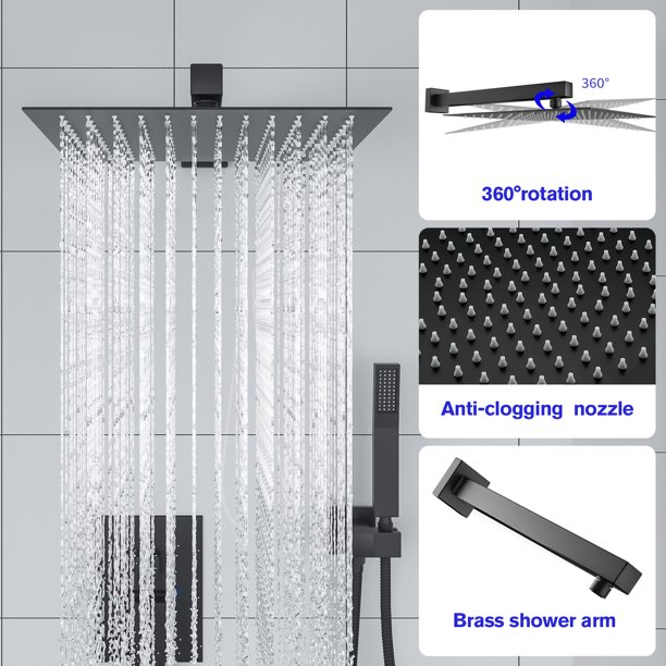 Lordear Stainless Steel Wall Mounted Rainfall Shower System with Handheld and Waterfall Faucet — thumbnail 3