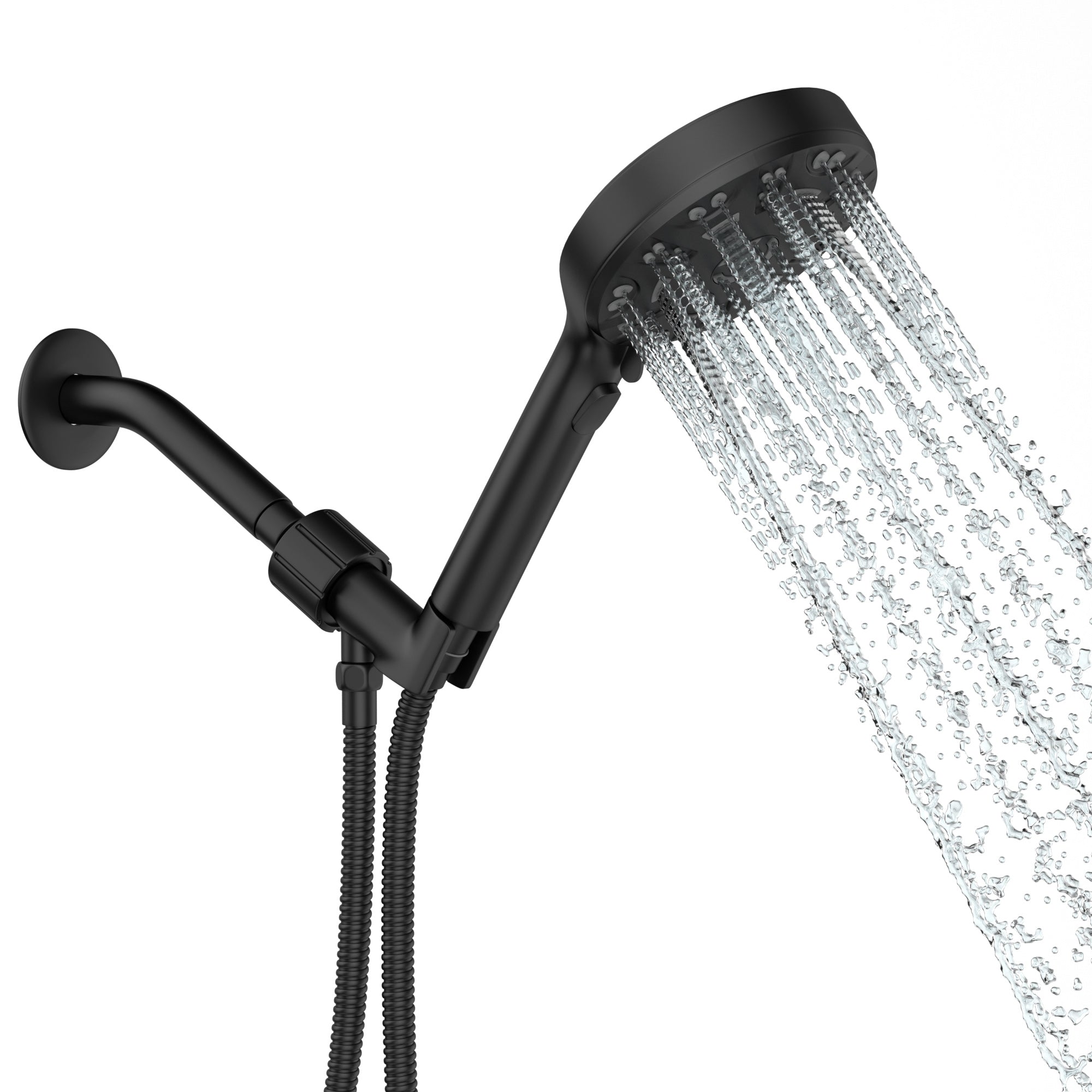 Lordear 5'' Stainless Steel Wall Mounted Matte Black Single Round Rainfall Shower Head — image 1