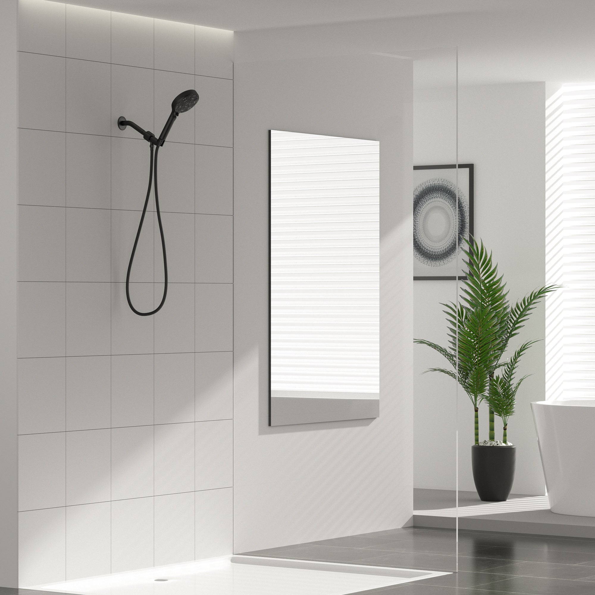 Lordear 5'' Stainless Steel Wall Mounted Matte Black Single Round Rainfall Shower Head — thumbnail 2