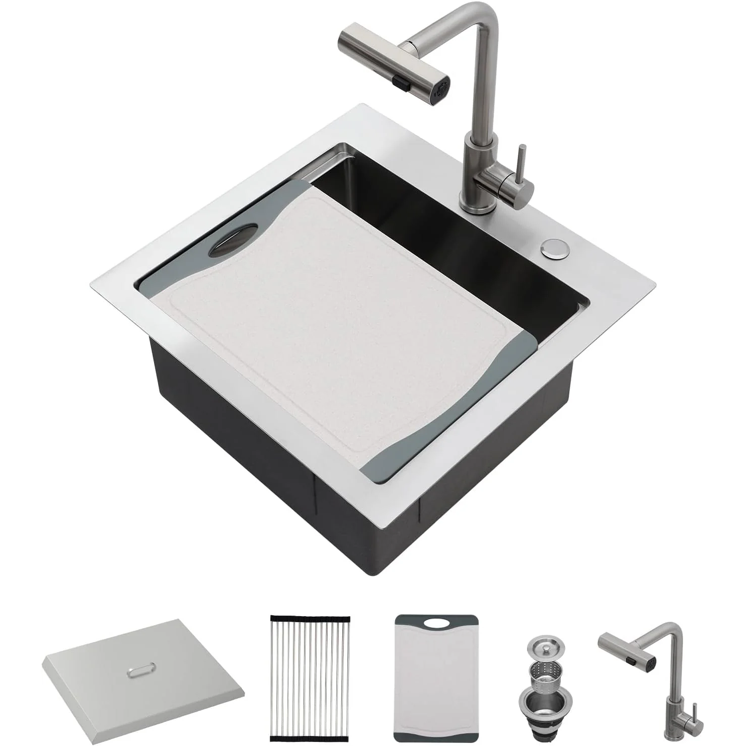 Lordear 21'' Drop-in Workstation Single Bowl Stainless Steel Outdoor Sink