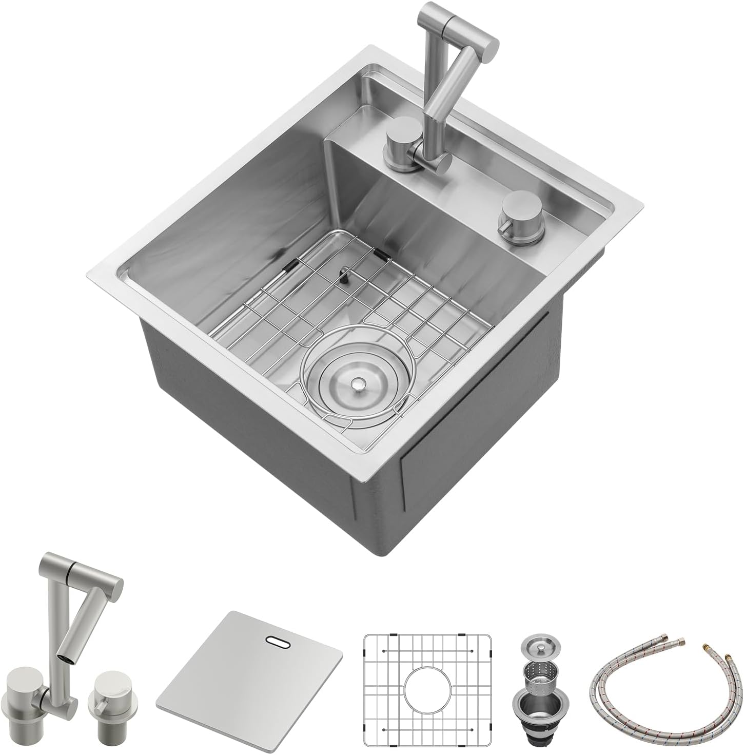 Lordear 15'' x 17'' Undermount Workstation Single Bowl Stainless Steel Bar Sink — image 1