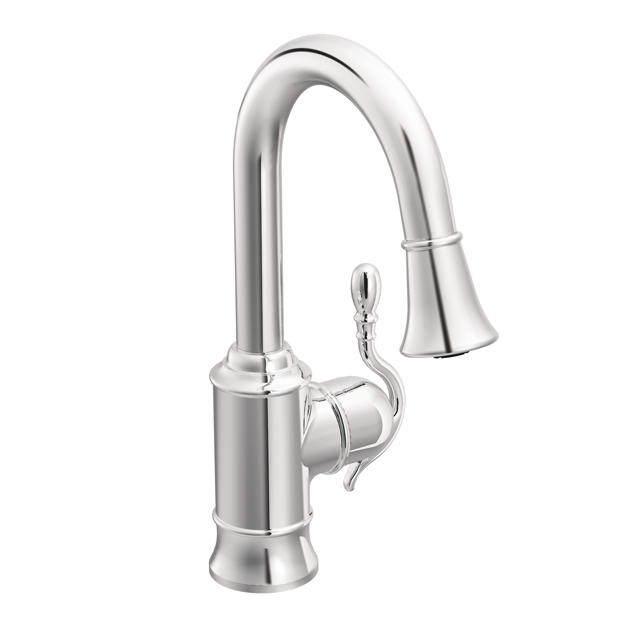 Woodmere Chrome one-handle high arc pulldown bar faucet — image 1