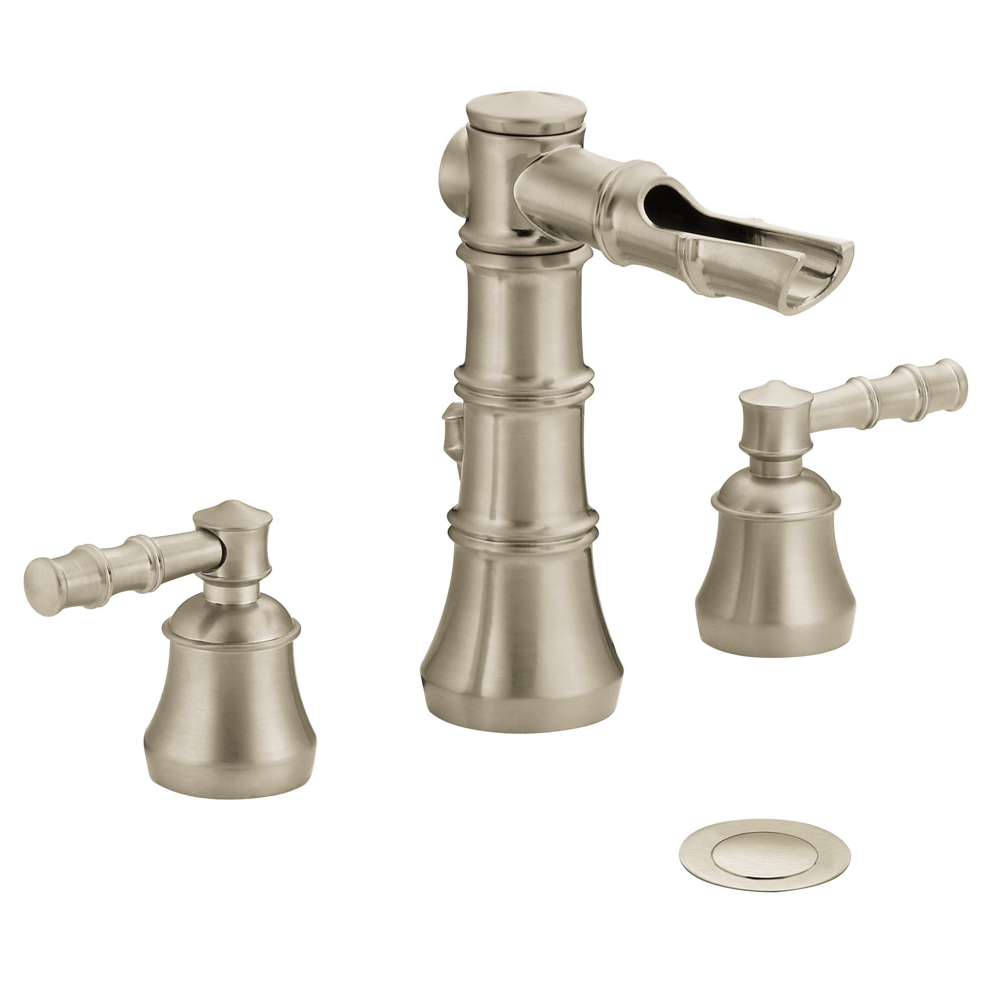 Bamboo Brushed nickel two-handle open waterway bathroom faucet — image 1