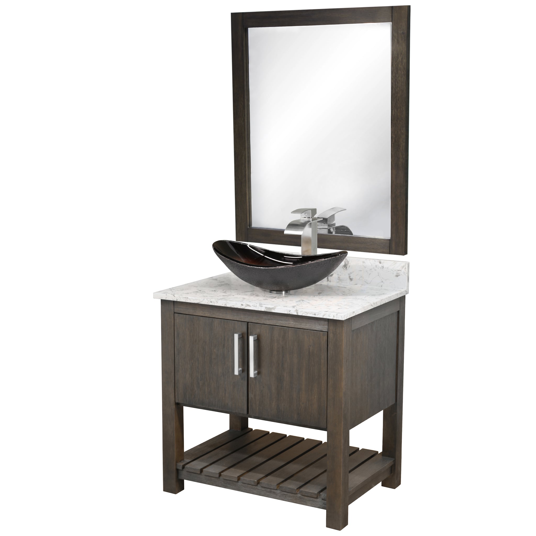 30-inch Bath Vanity w/ Café Mocha Quartz Counter, Sink & Faucet - NOBV-30CM-6001BN-0088031-136 — thumbnail 2