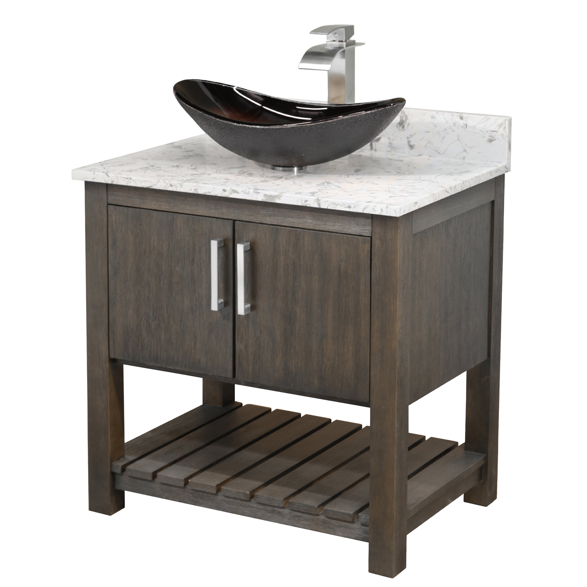 30-inch Bath Vanity w/ Café Mocha Quartz Counter, Sink & Faucet - NOBV-30CM-6001BN-0088031-136 — image 1