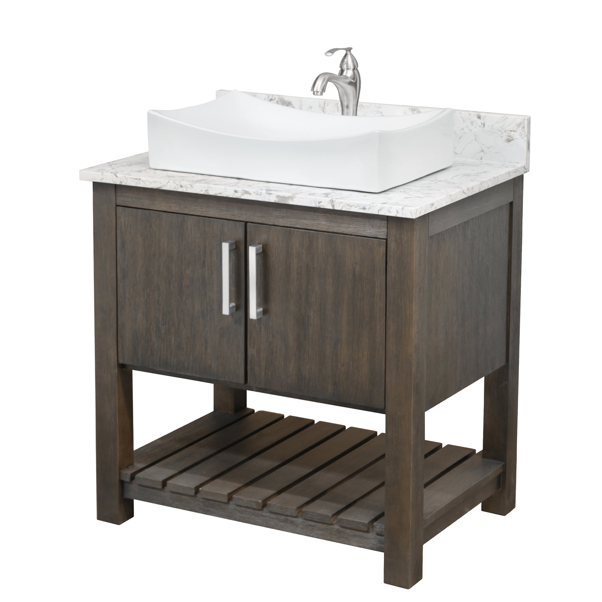 30-inch Bath Vanity w/ Café Mocha Quartz Counter, Sink & Faucet - NOBV-30CM-6001BN-01141116 — image 1
