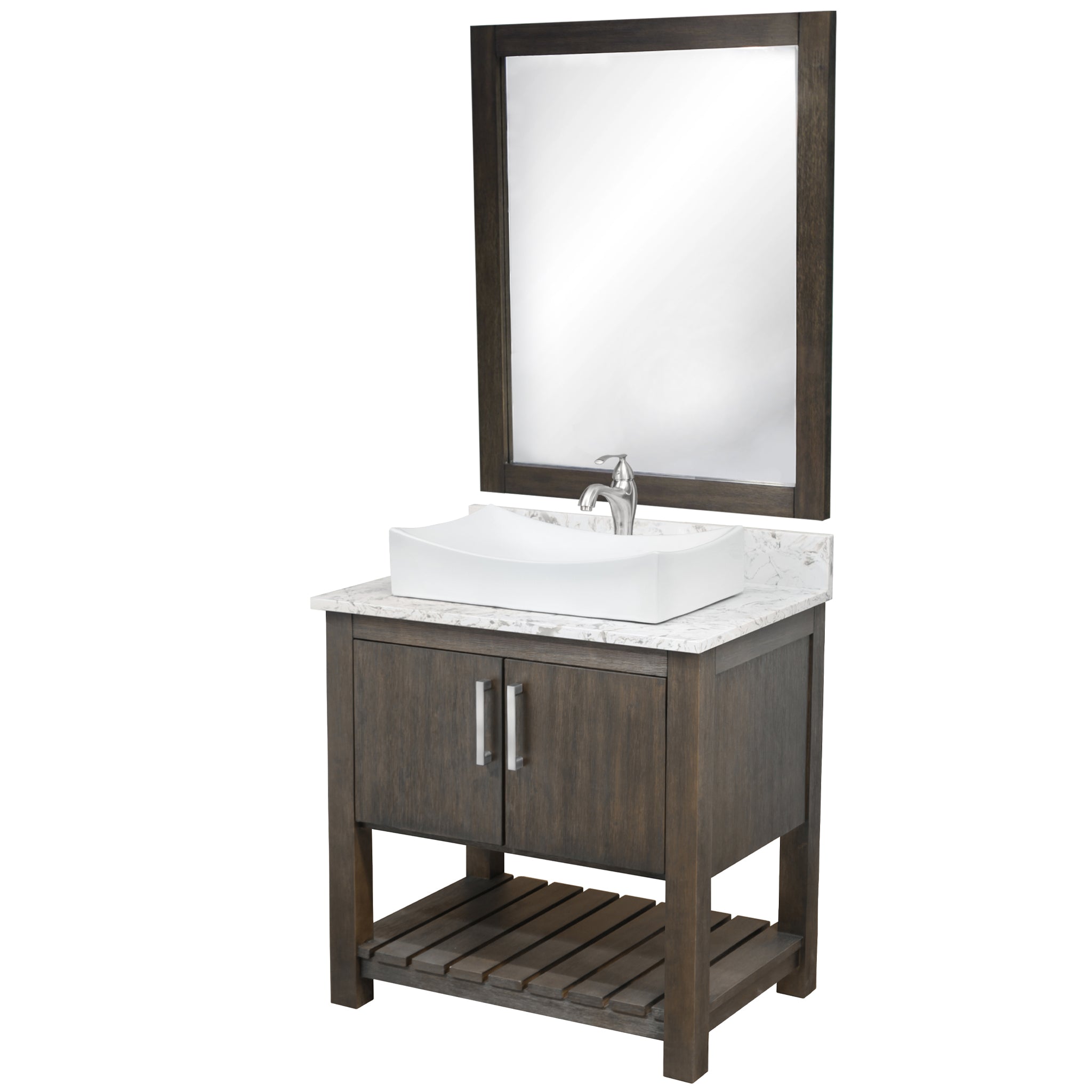 30-inch Bath Vanity w/ Café Mocha Quartz Counter, Sink & Faucet - NOBV-30CM-6001BN-01141116 — thumbnail 2