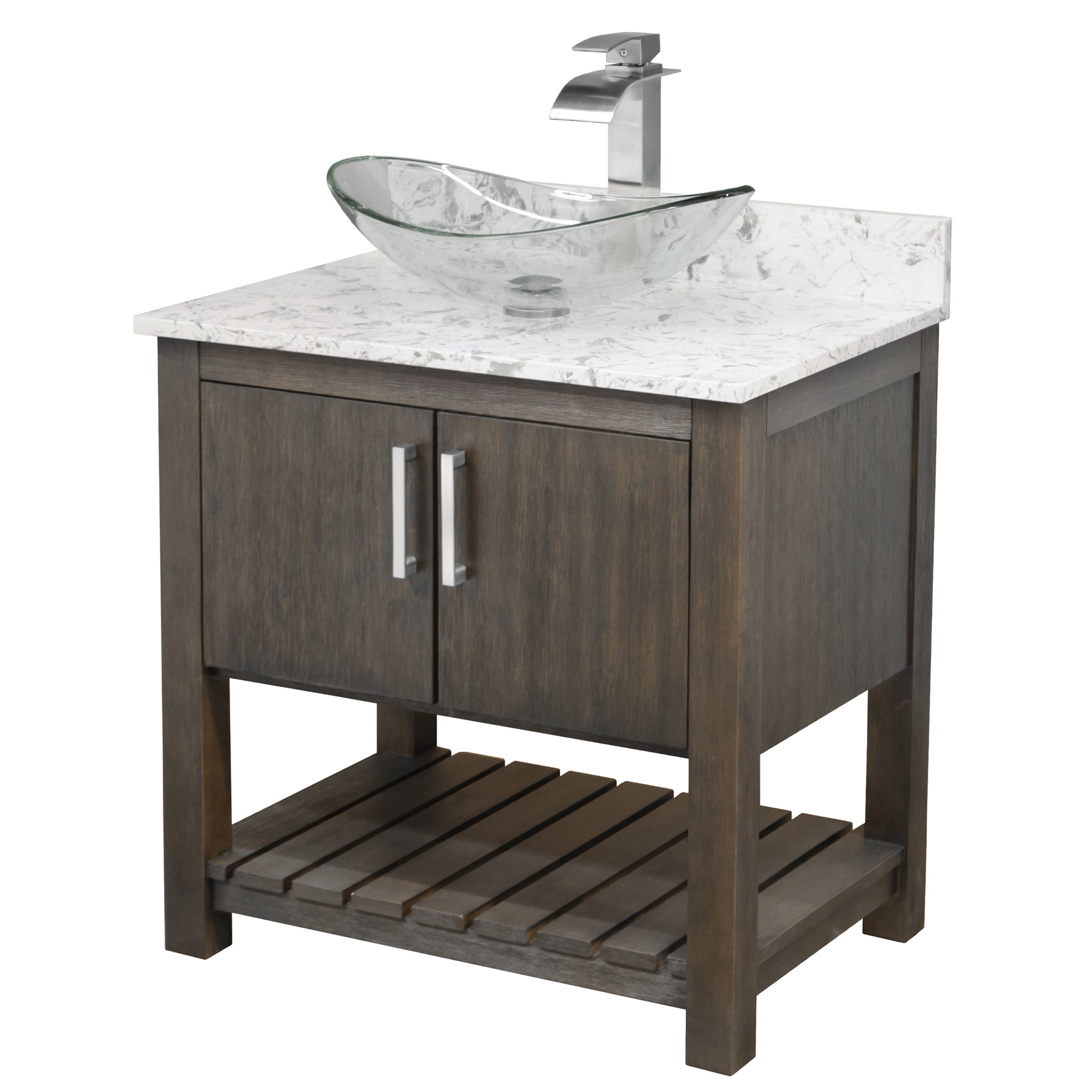 30-inch Bath Vanity w/ Café Mocha Quartz Counter, Sink & Faucet - NOBV-30CM-6001BN-324C136 — image 1
