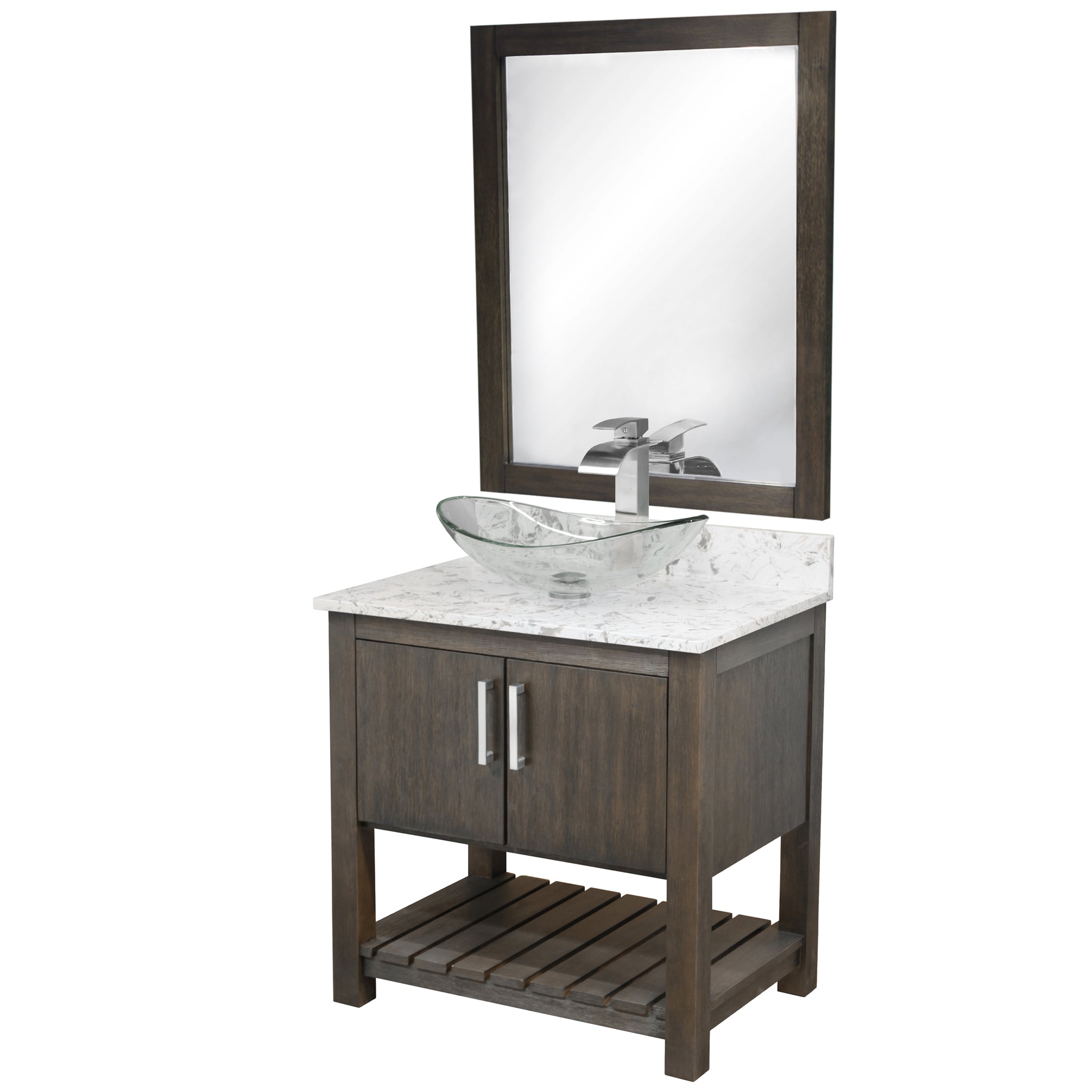 30-inch Bath Vanity w/ Café Mocha Quartz Counter, Sink & Faucet - NOBV-30CM-6001BN-324C136 — thumbnail 2