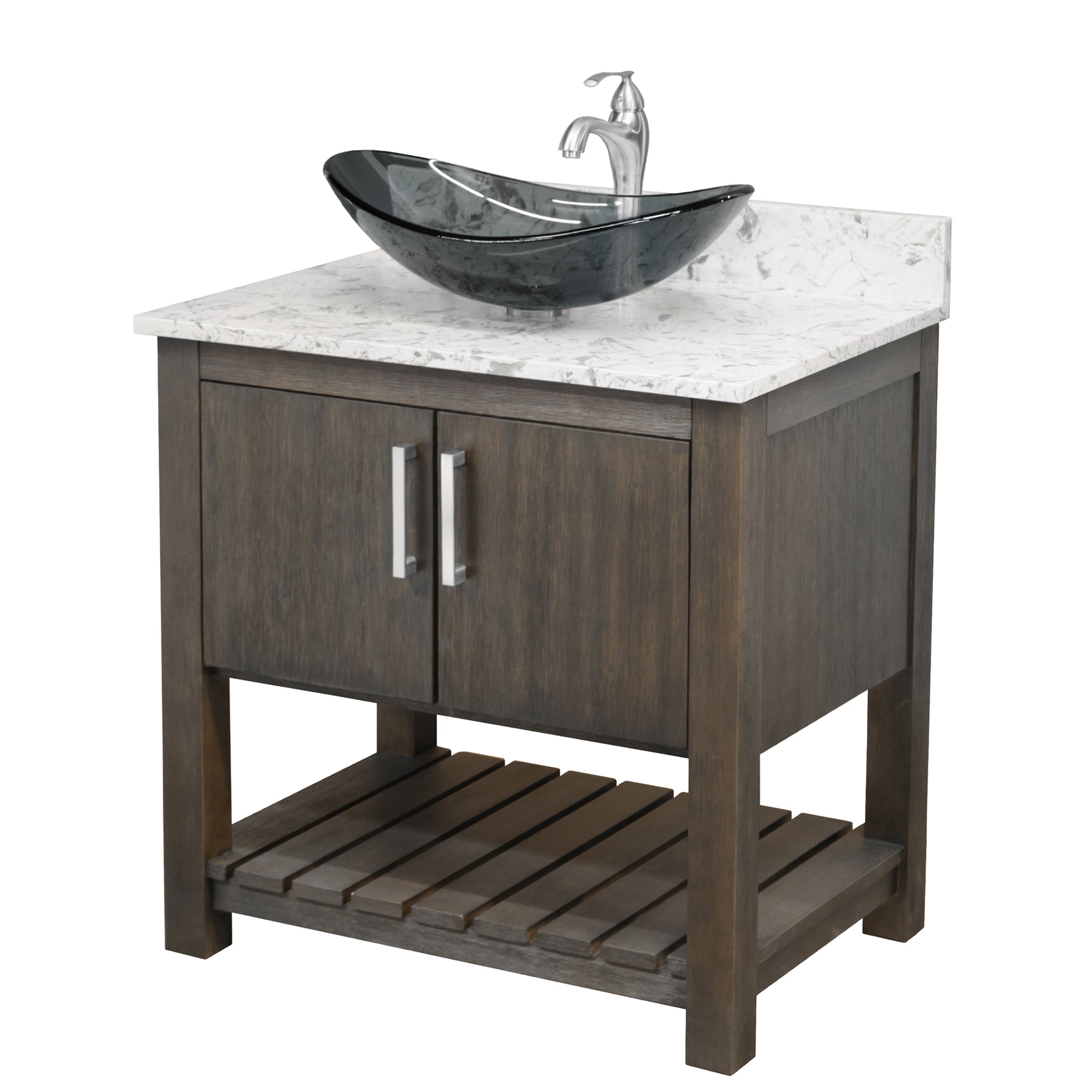 30-inch Bath Vanity w/ Café Mocha Quartz Counter, Sink & Faucet - NOBV-30CM-6001BN-324G116 — image 1