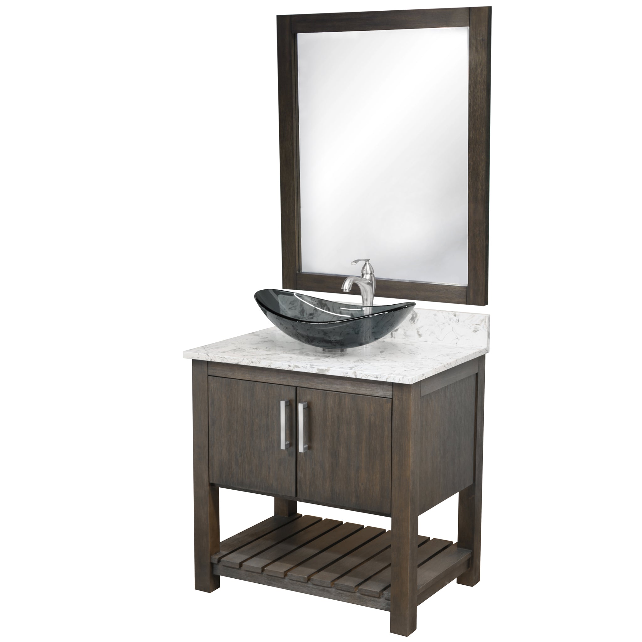 30-inch Bath Vanity w/ Café Mocha Quartz Counter, Sink & Faucet - NOBV-30CM-6001BN-324G116 — thumbnail 2