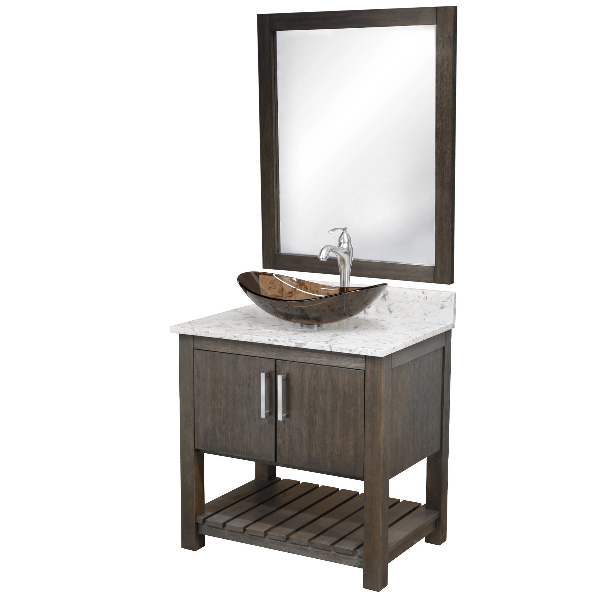 30-inch Bath Vanity w/ Café Mocha Quartz Counter, Sink & Faucet - NOBV-30CM-6001BN-324T116 — thumbnail 2