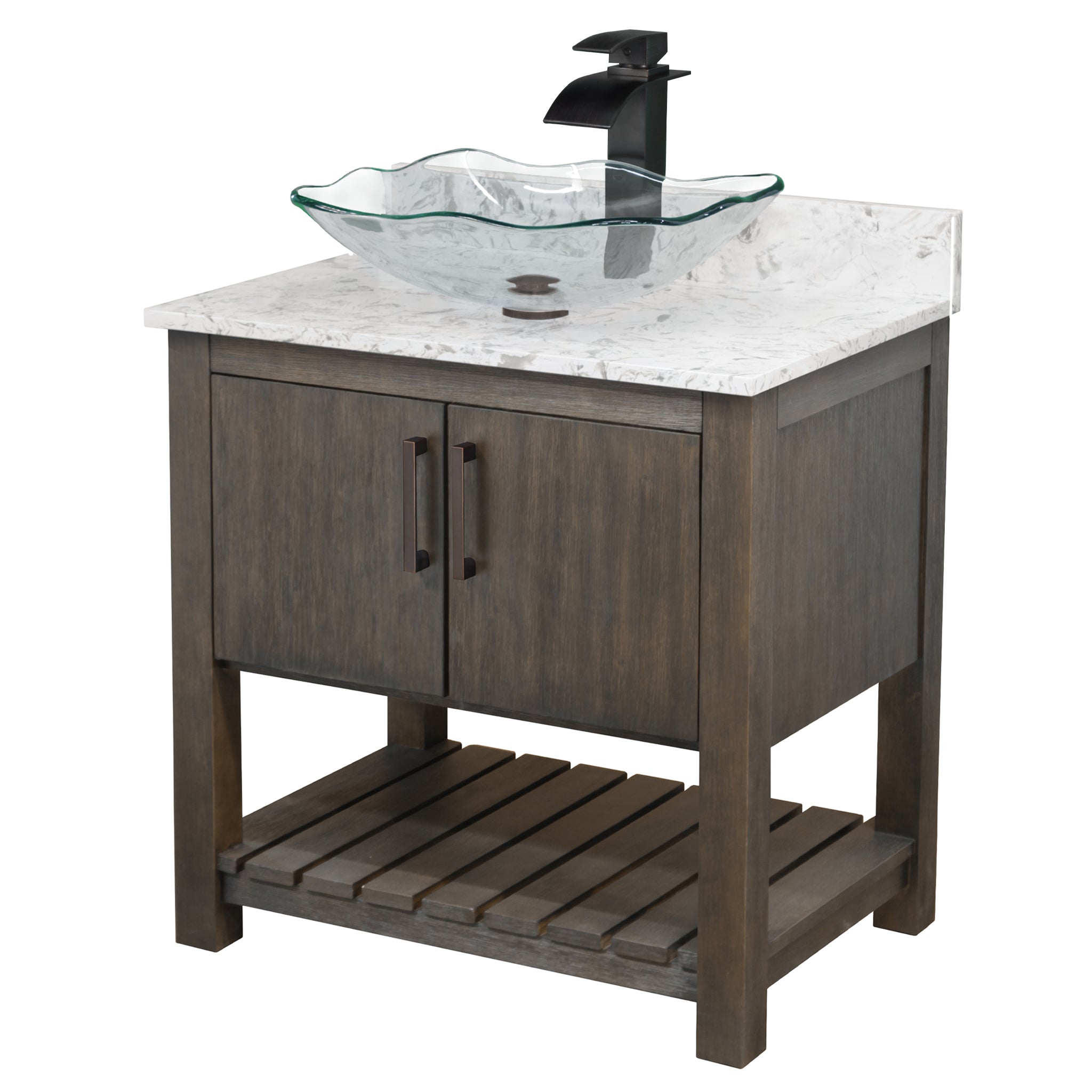 30-inch Bath Vanity w/ Café Mocha Quartz Counter, Sink & Faucet - NOBV-30CM-6001ORB-317C136 — image 1