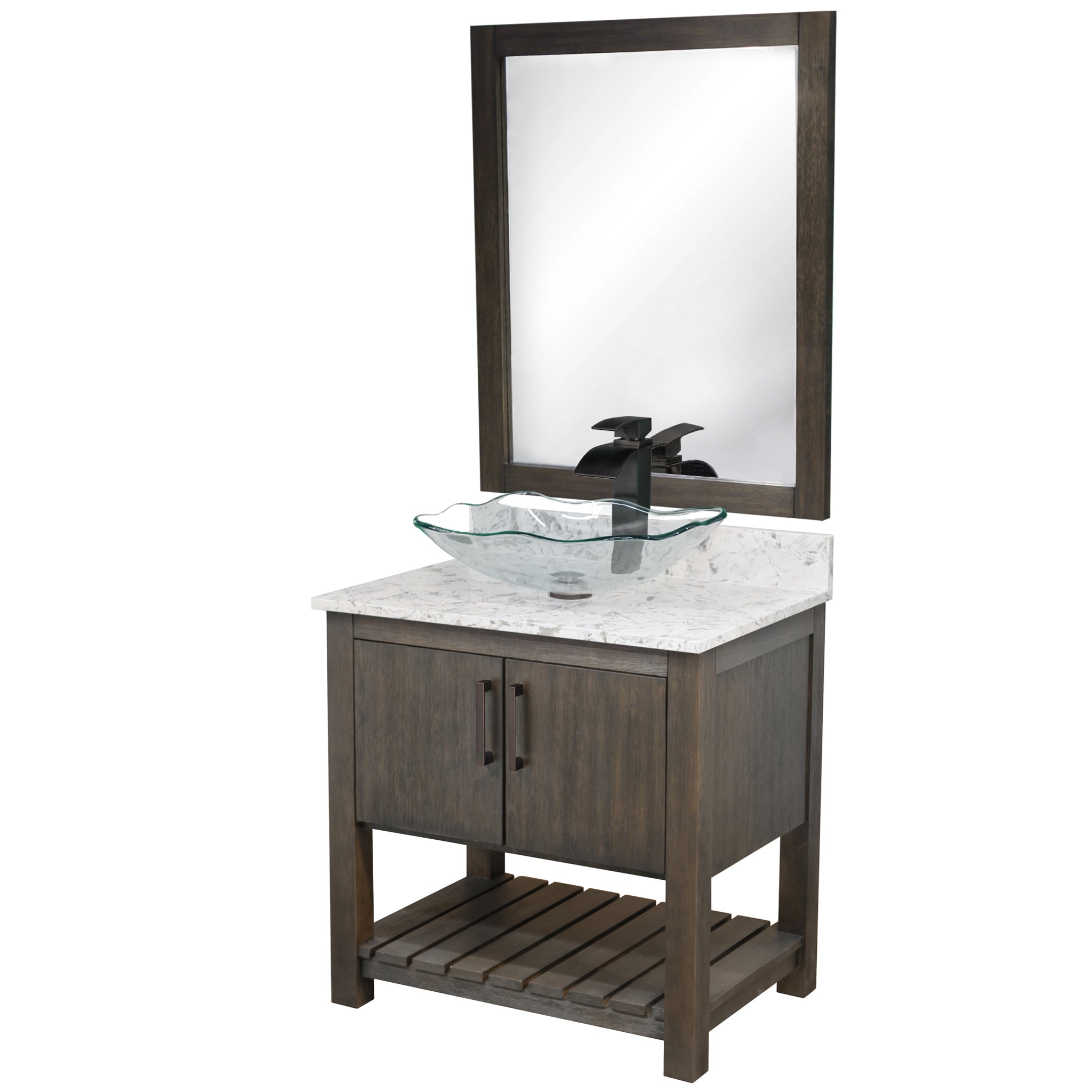 30-inch Bath Vanity w/ Café Mocha Quartz Counter, Sink & Faucet - NOBV-30CM-6001ORB-317C136 — thumbnail 2