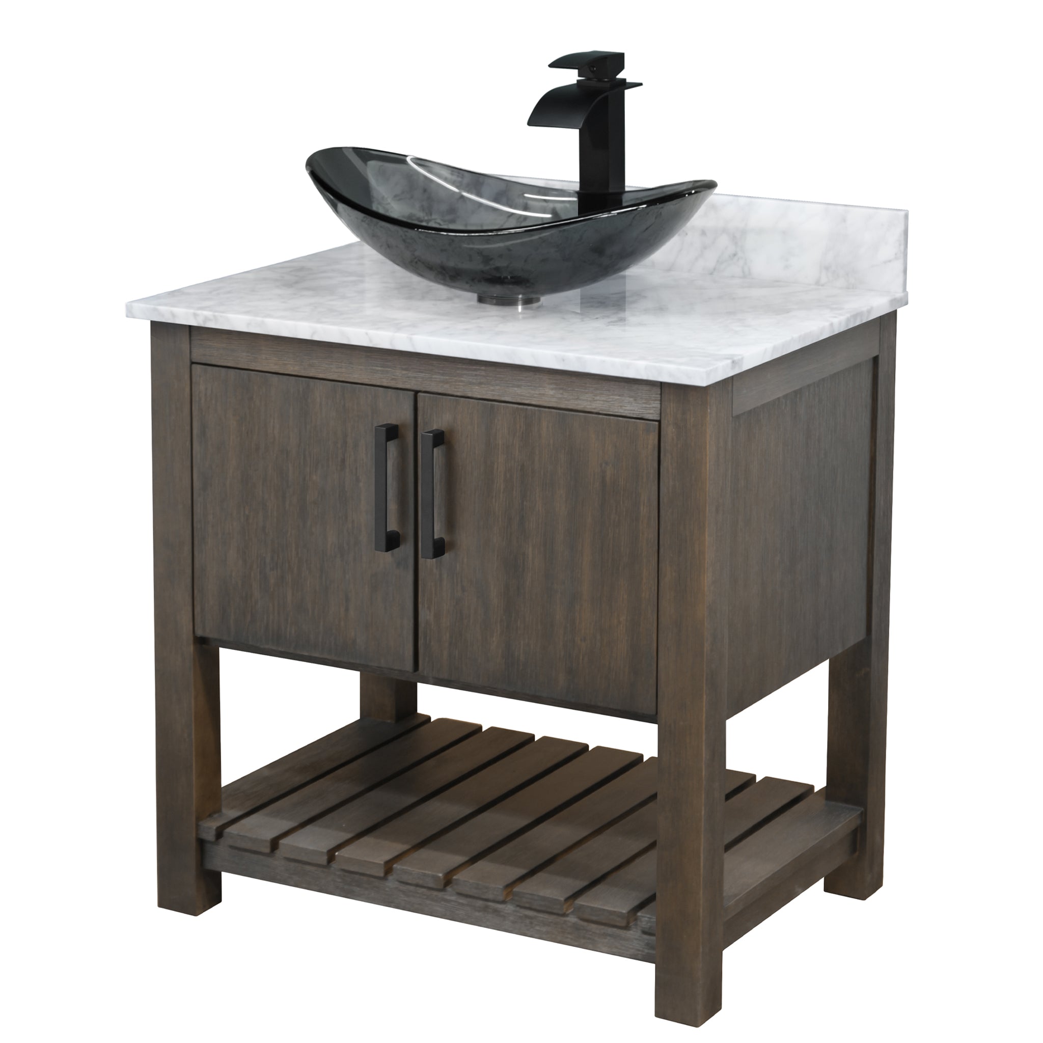30-inch Bath Vanity w/ Carrara White Marble Counter, Sink & Faucet - NOBV-30CM-CARMB-324G136 — thumbnail 2