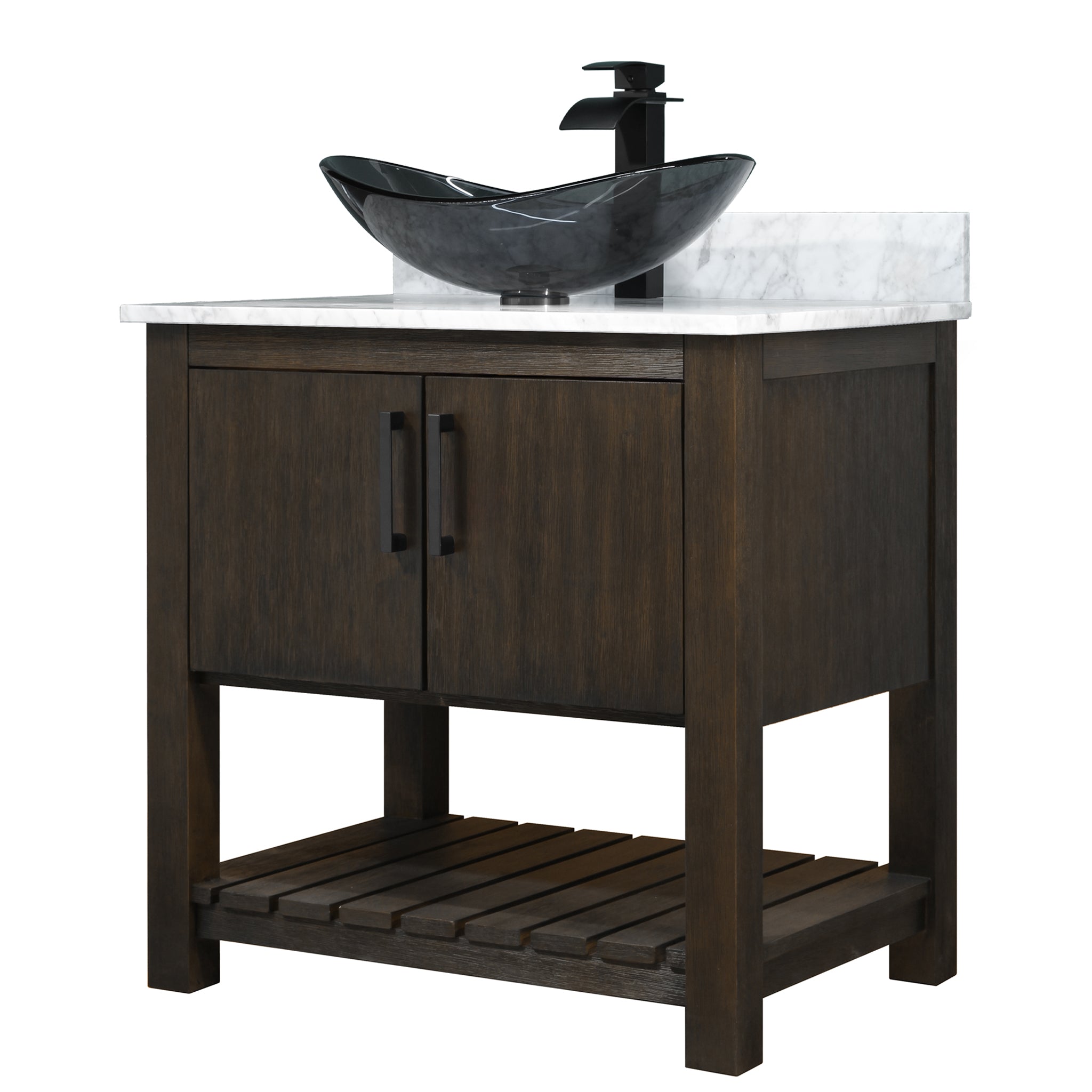 30-inch Bath Vanity w/ Carrara White Marble Counter, Sink & Faucet - NOBV-30CM-CARMB-324G136 — thumbnail 3