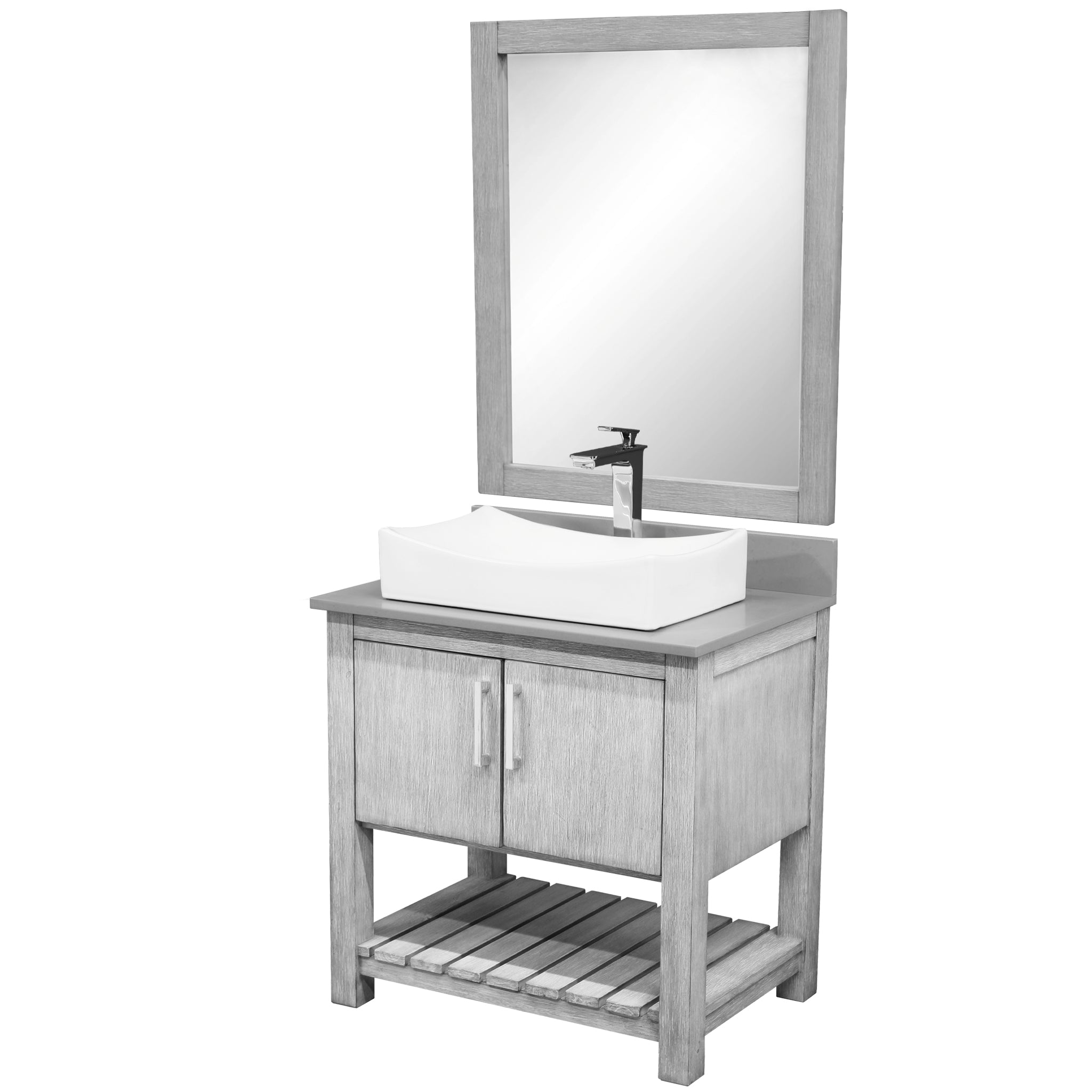 30-inch Bath Vanity w/ Storm Grey Quartz Counter, Sink & Faucet - NOBV-30SG-280CH-01141368 — image 1