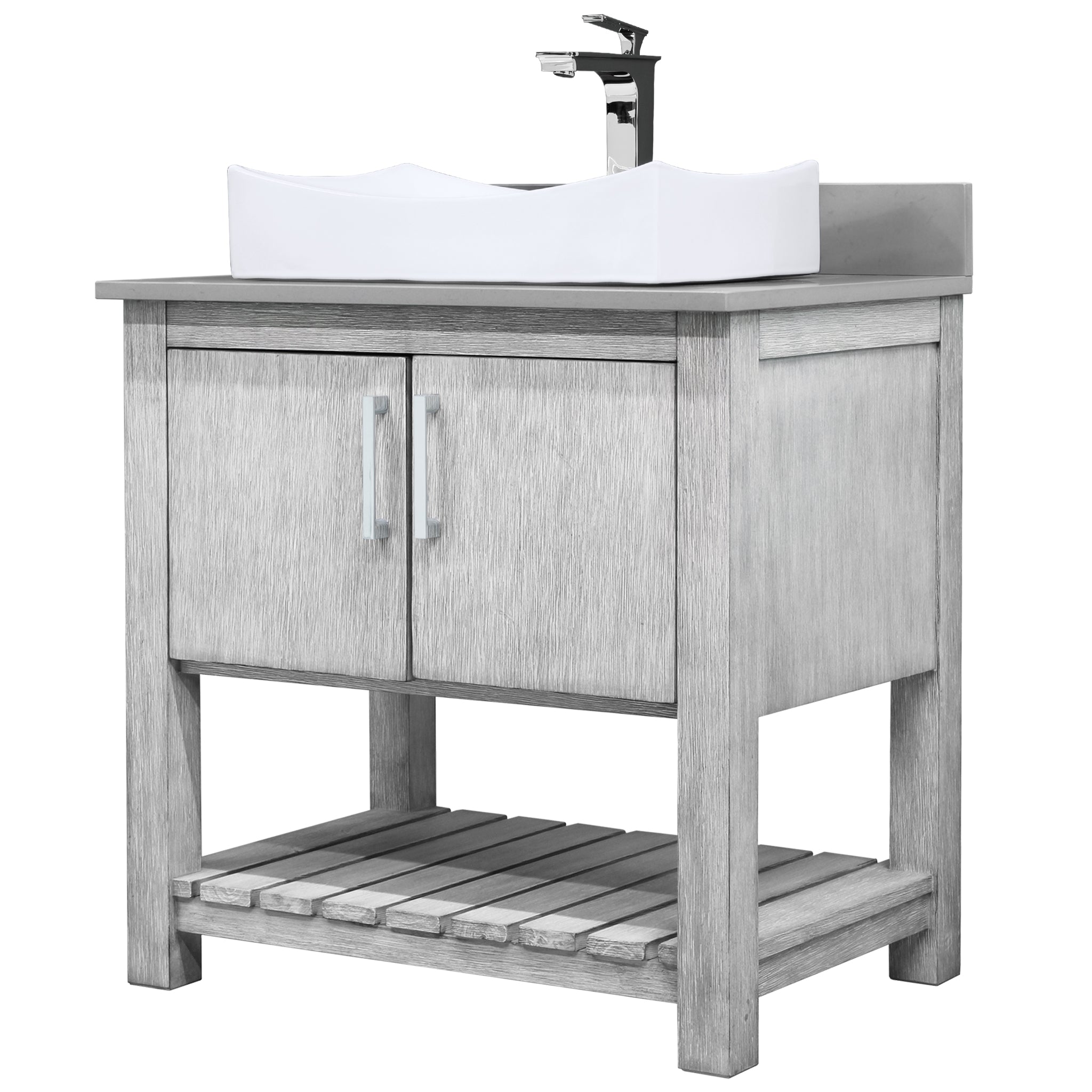 30-inch Bath Vanity w/ Storm Grey Quartz Counter, Sink & Faucet - NOBV-30SG-280CH-01141368 — thumbnail 3