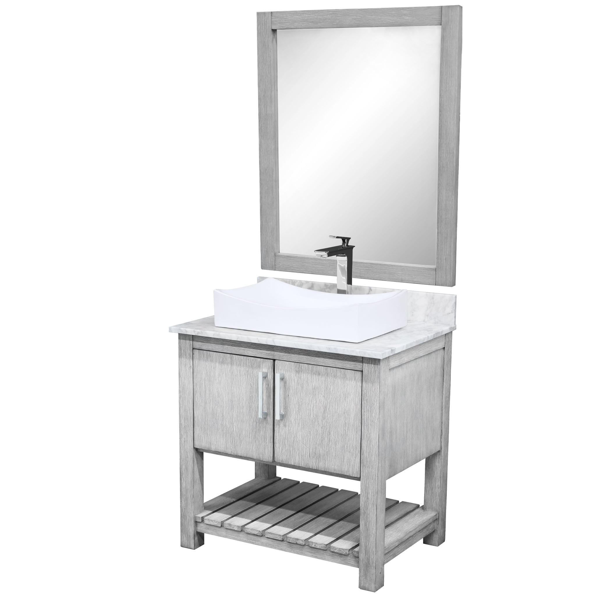 30-inch Bath Vanity w/ Carrara White Marble Counter, Sink & Faucet - NOBV-30SG-CARCH-01141368 — image 1