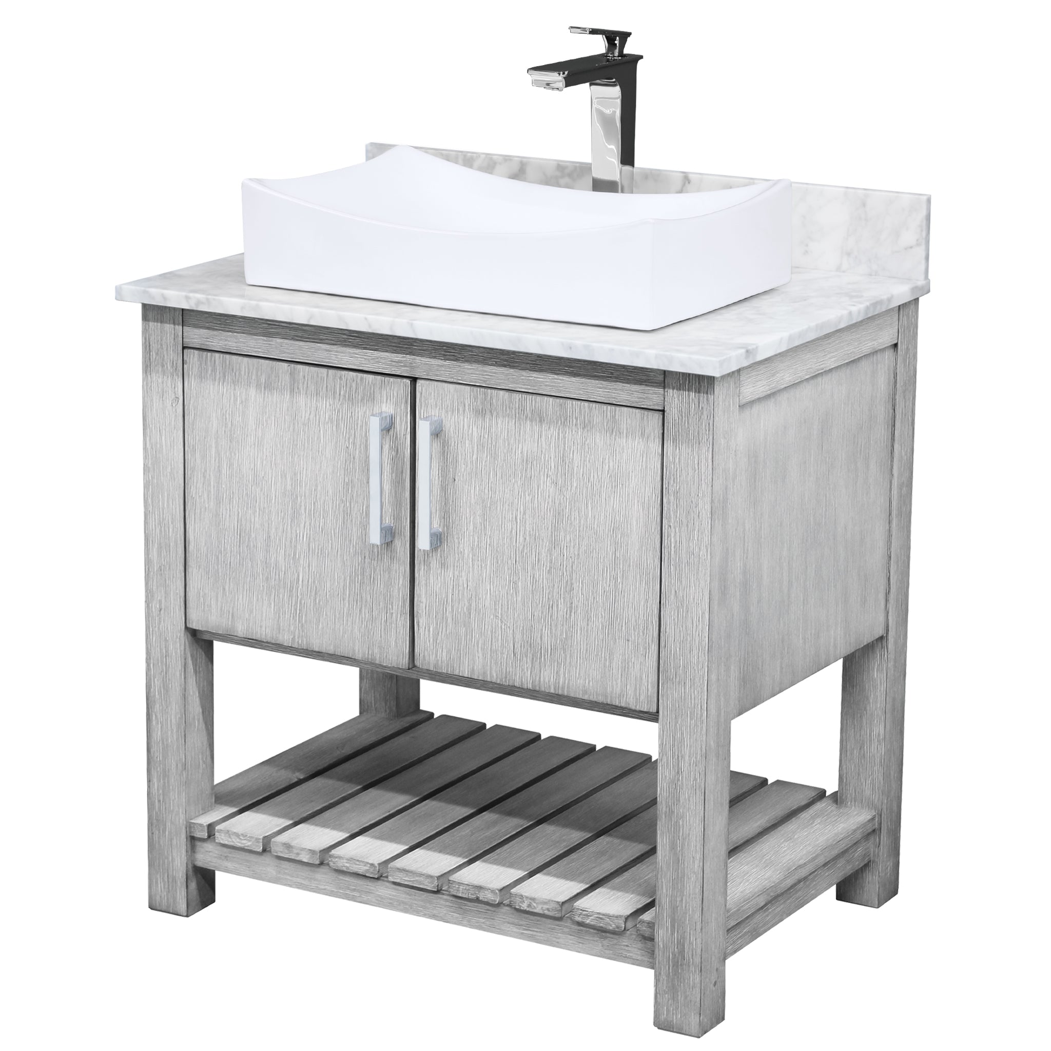 30-inch Bath Vanity w/ Carrara White Marble Counter, Sink & Faucet - NOBV-30SG-CARCH-01141368 — thumbnail 2