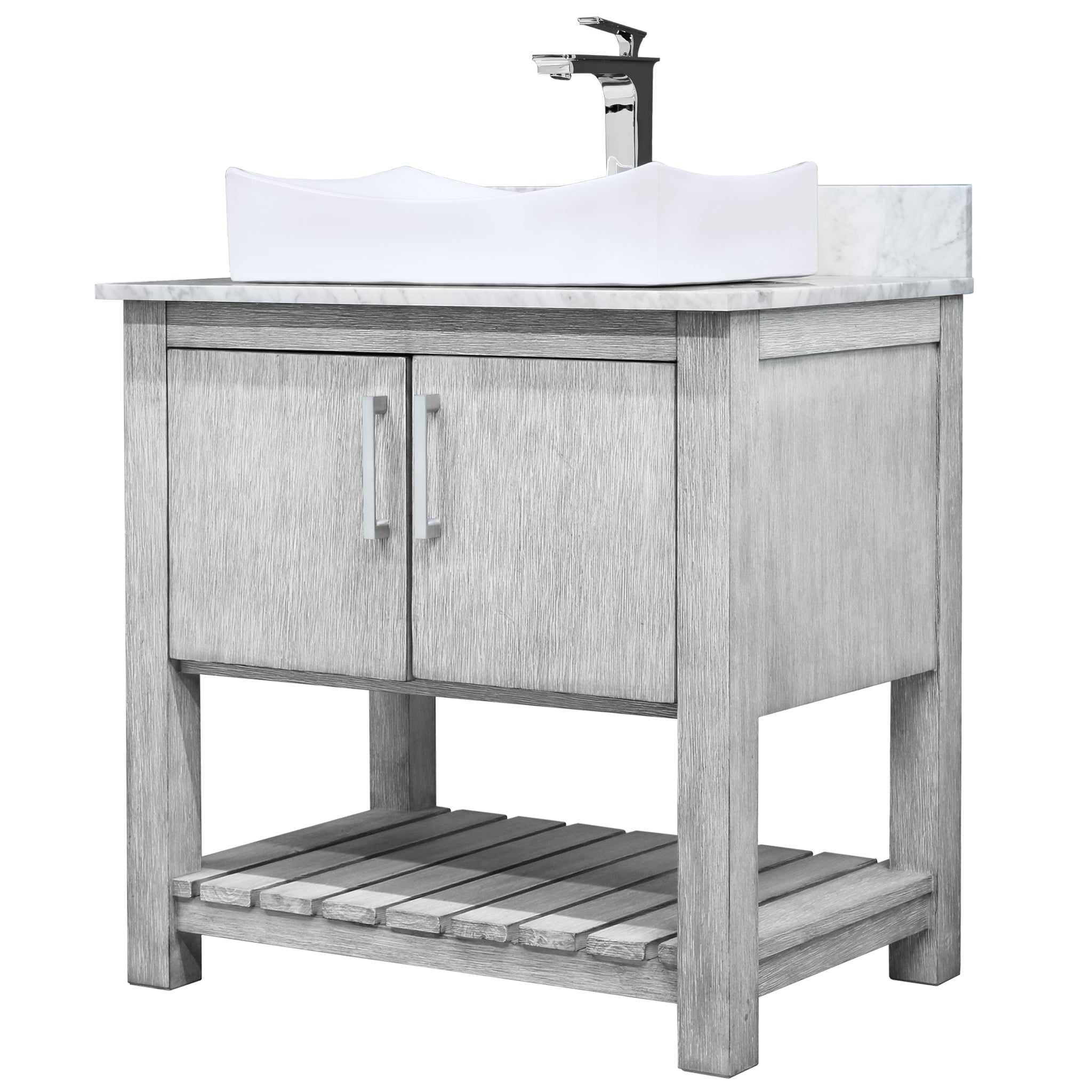 30-inch Bath Vanity w/ Carrara White Marble Counter, Sink & Faucet - NOBV-30SG-CARCH-01141368 — thumbnail 3
