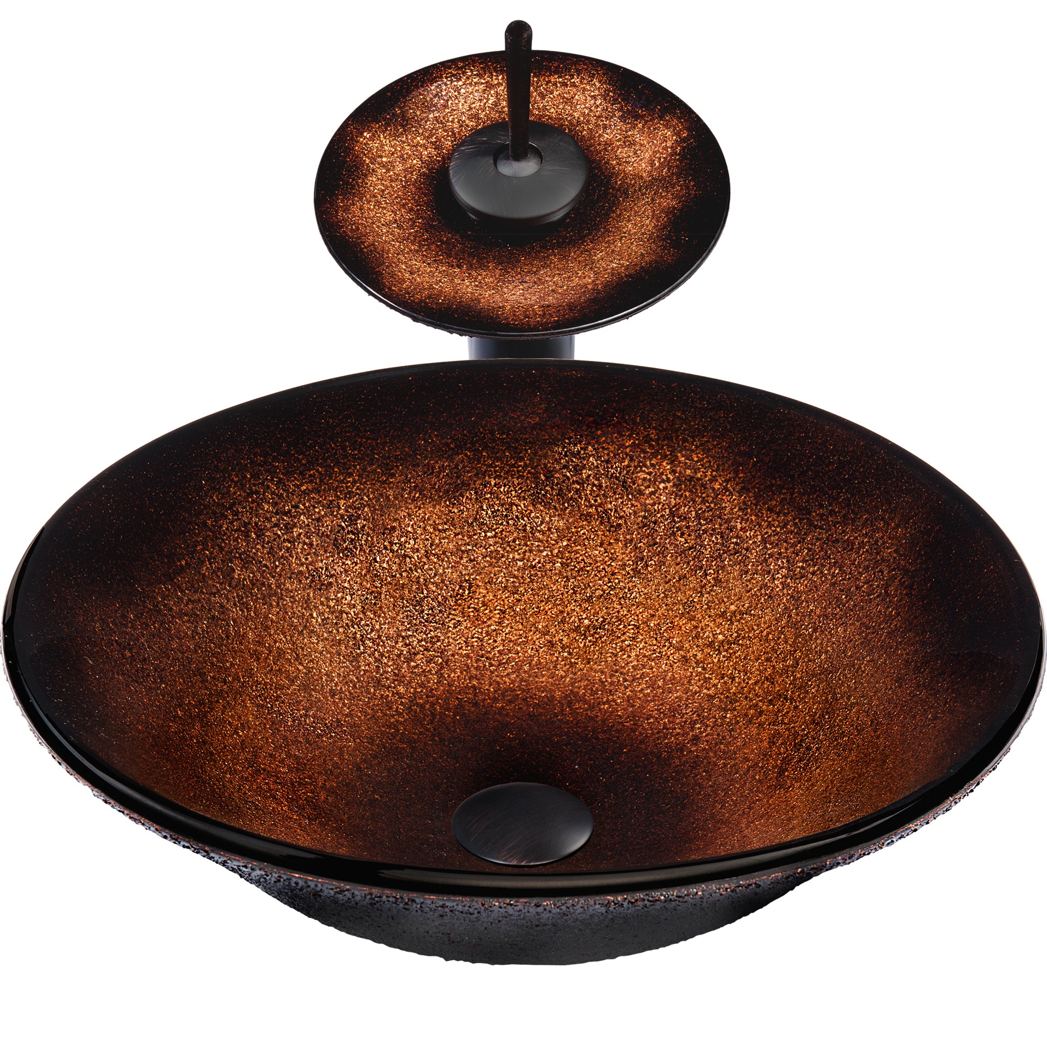 Round Black and Copper Glass Bath Sink Combo NSFC-008001ORB — thumbnail 2