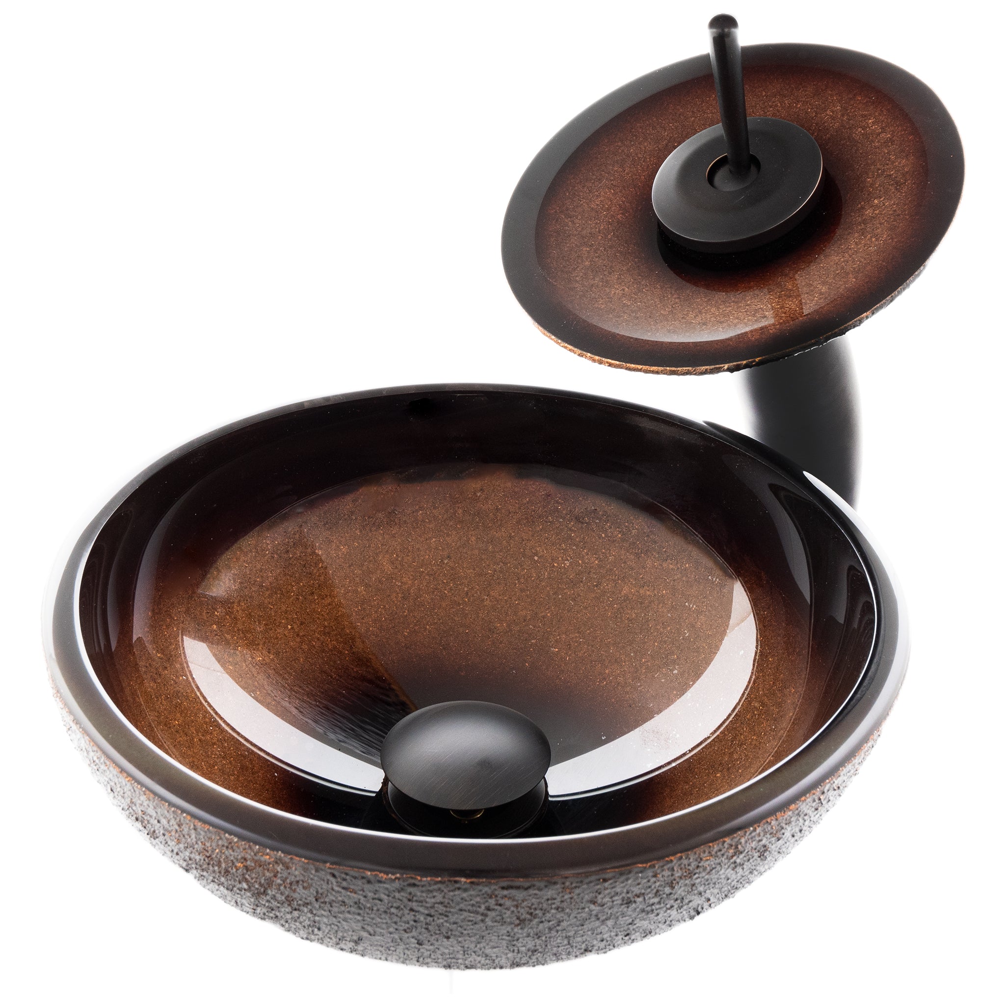Mini 12" Black and Copper Glass Vessel Sink Combo Set NSFC-008-1217003ORB — image 1