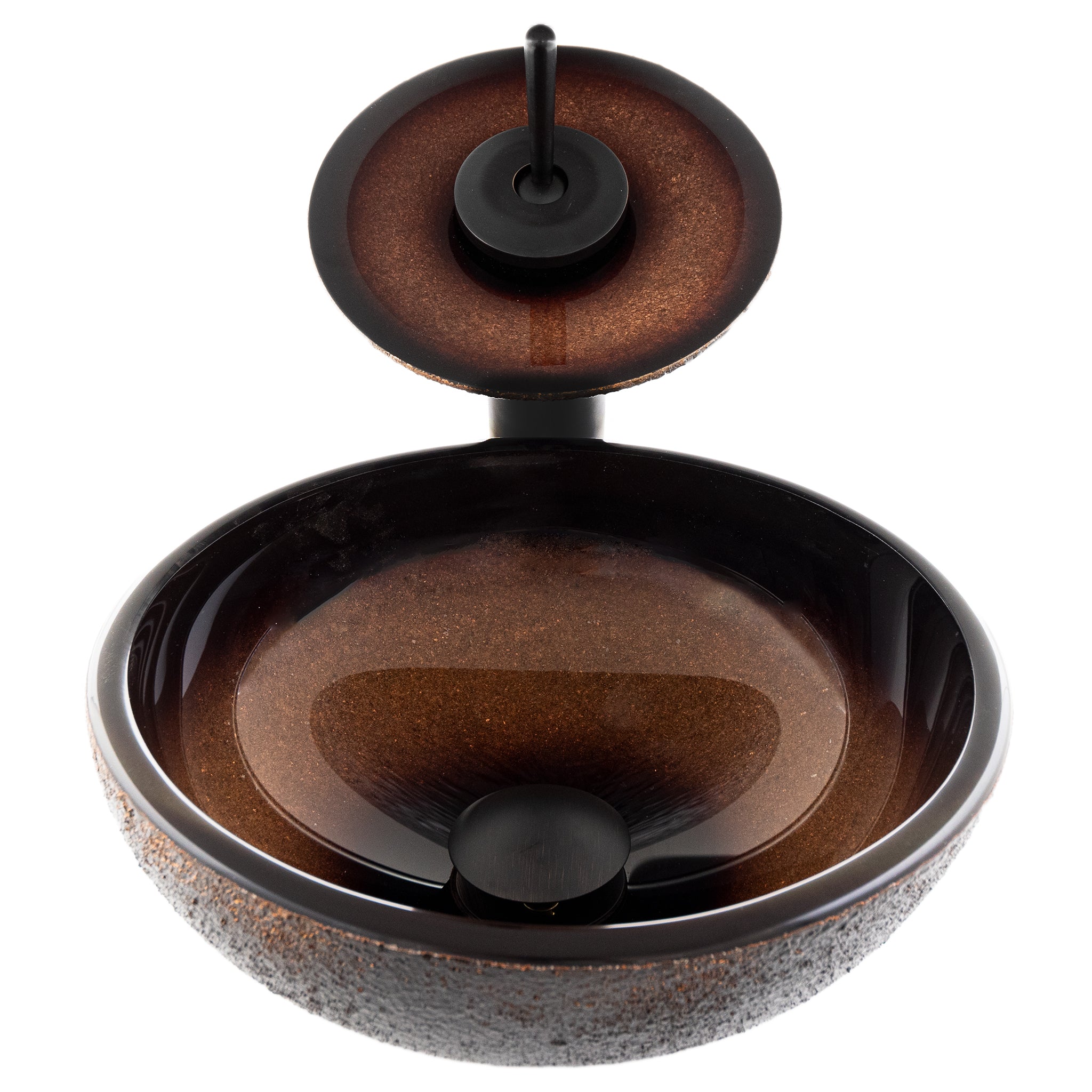 Mini 12" Black and Copper Glass Vessel Sink Combo Set NSFC-008-1217003ORB — thumbnail 2