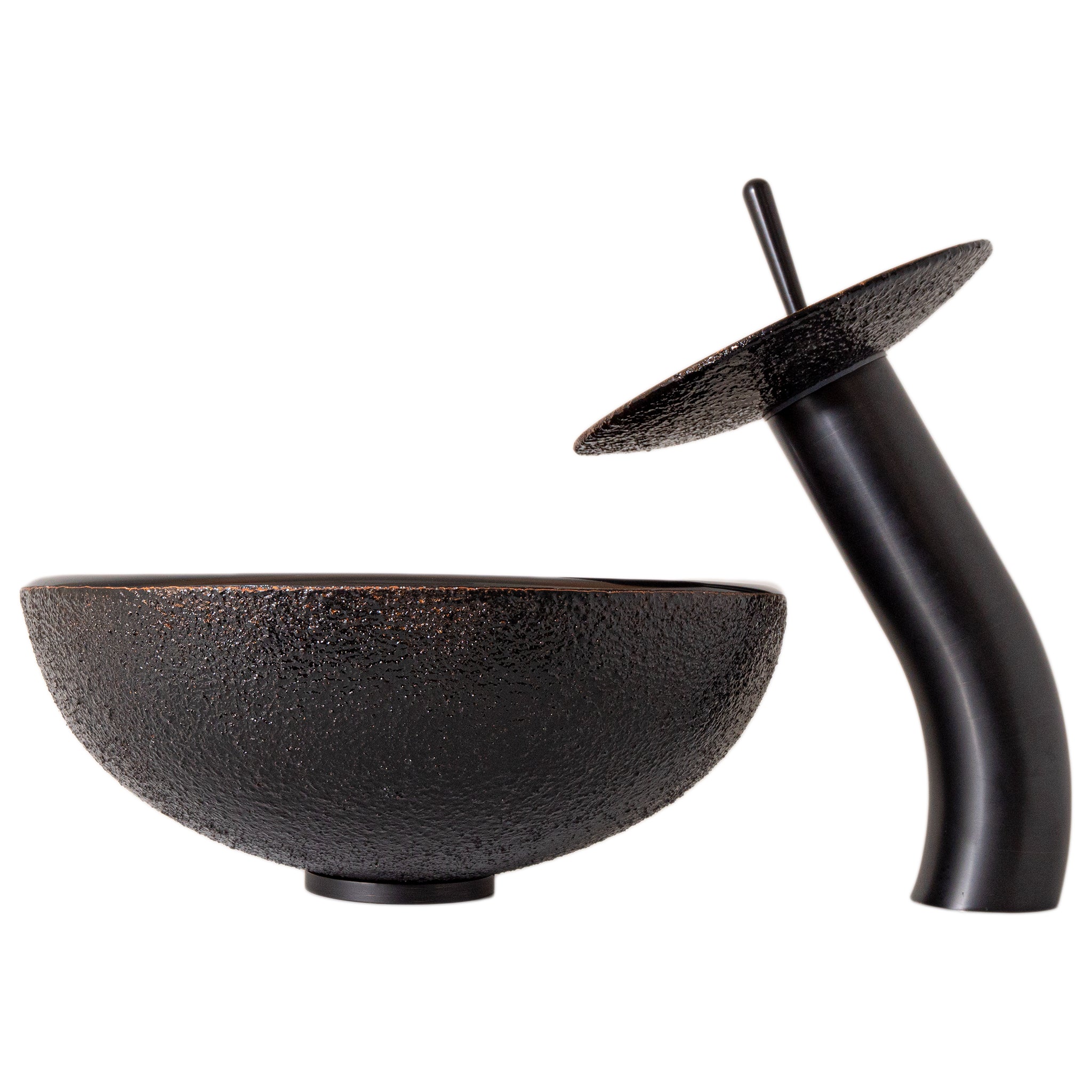 Mini 12" Black and Copper Glass Vessel Sink Combo Set NSFC-008-1217003ORB — thumbnail 3