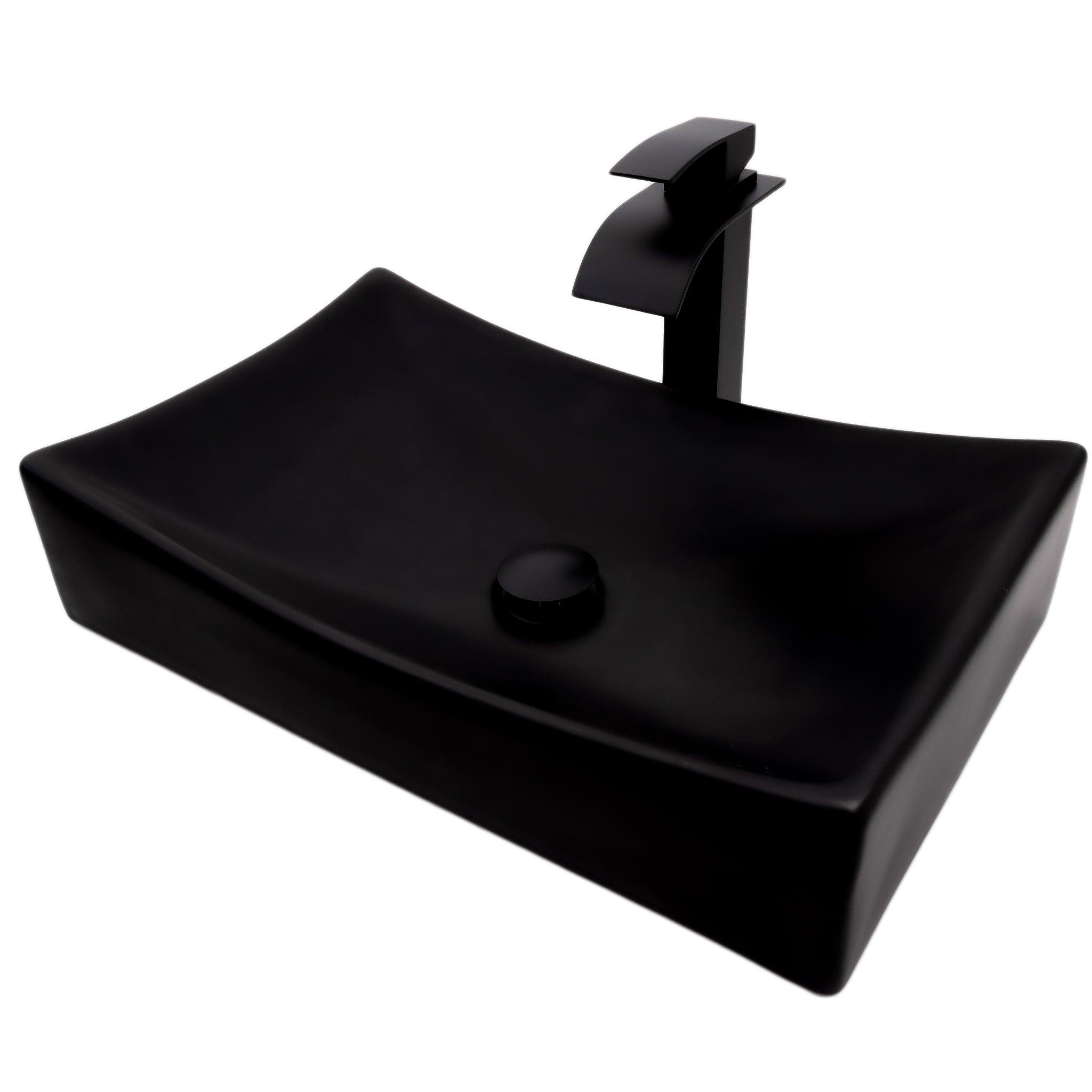 Black Porcelain Vessel Sink and Faucet Combo NSFC-01141MB1408MB — image 1