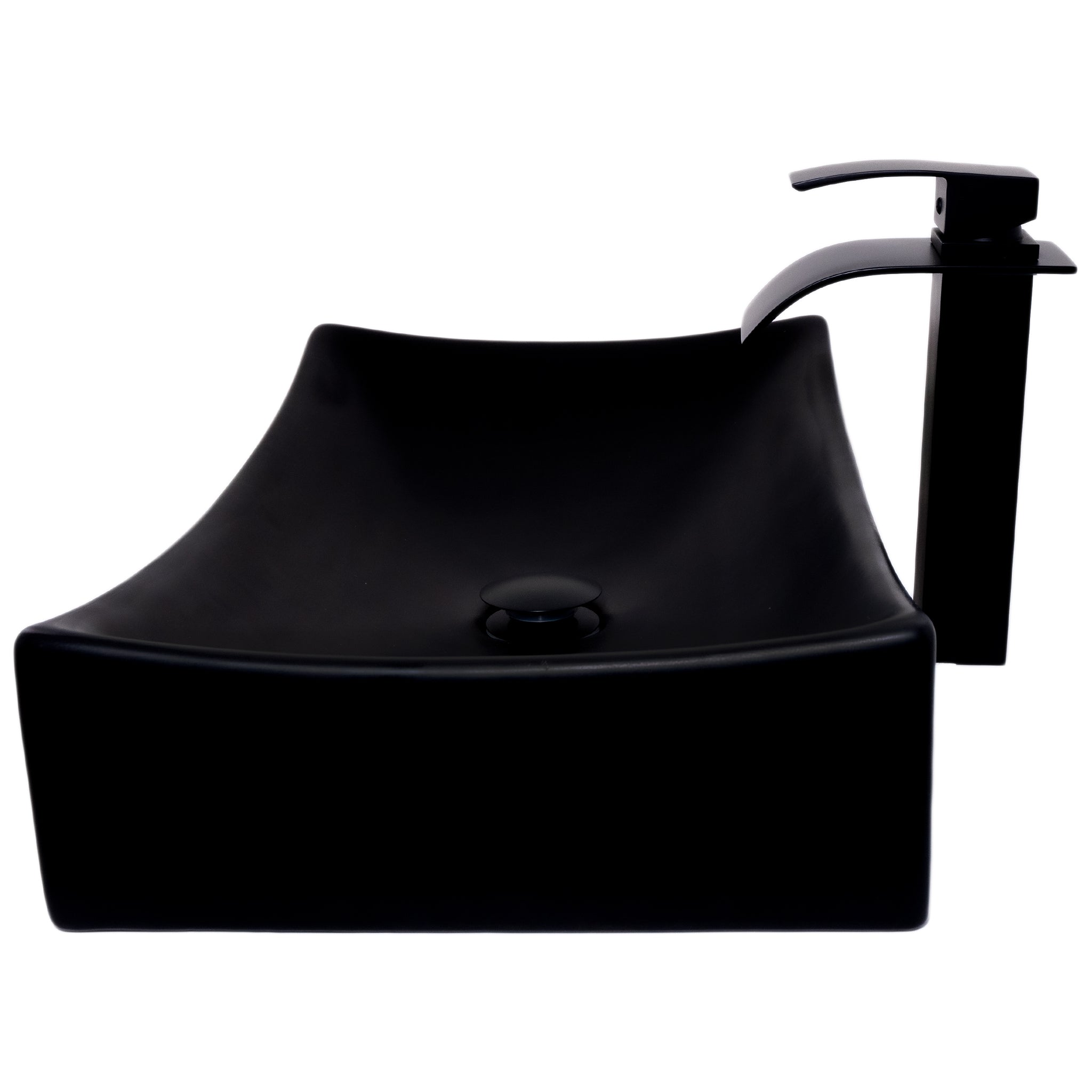 Black Porcelain Vessel Sink and Faucet Combo NSFC-01141MB1408MB — thumbnail 3