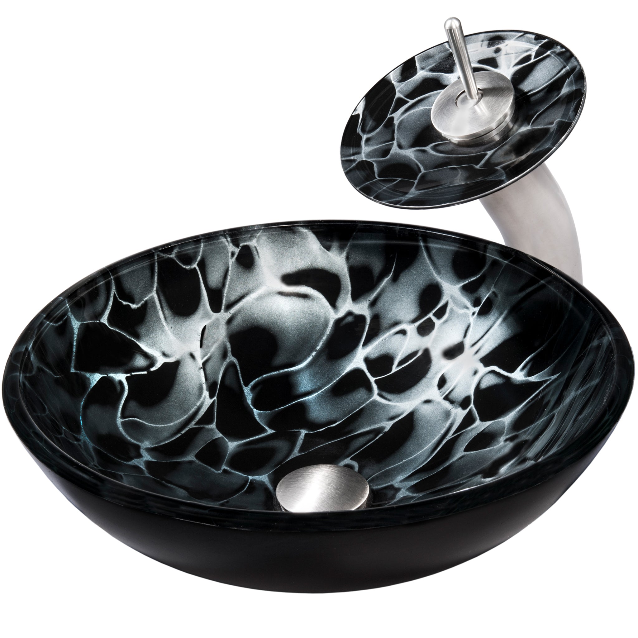 Round Hand Painted Black Glass Bath Sink Combo Series NSFC-012001