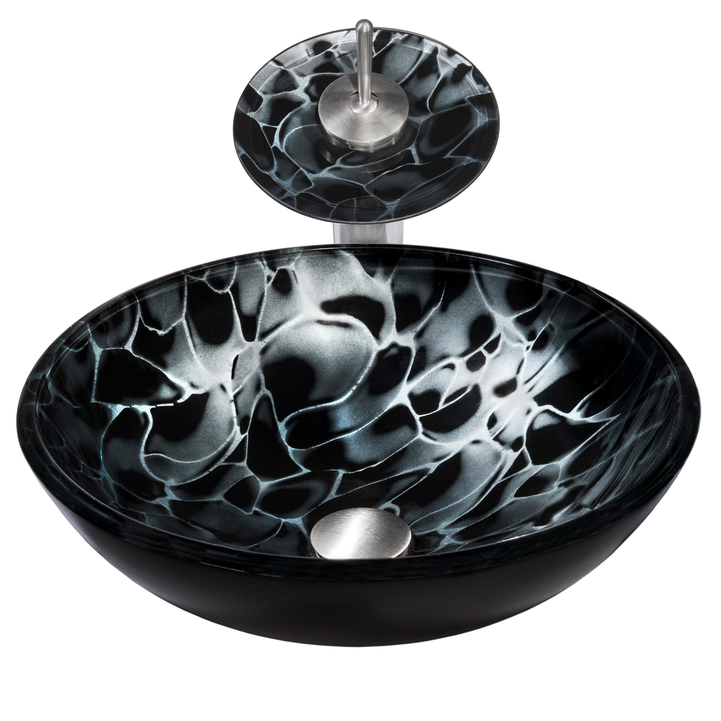 Round Hand Painted Black Glass Bath Sink Combo Series NSFC-012001 — thumbnail 2
