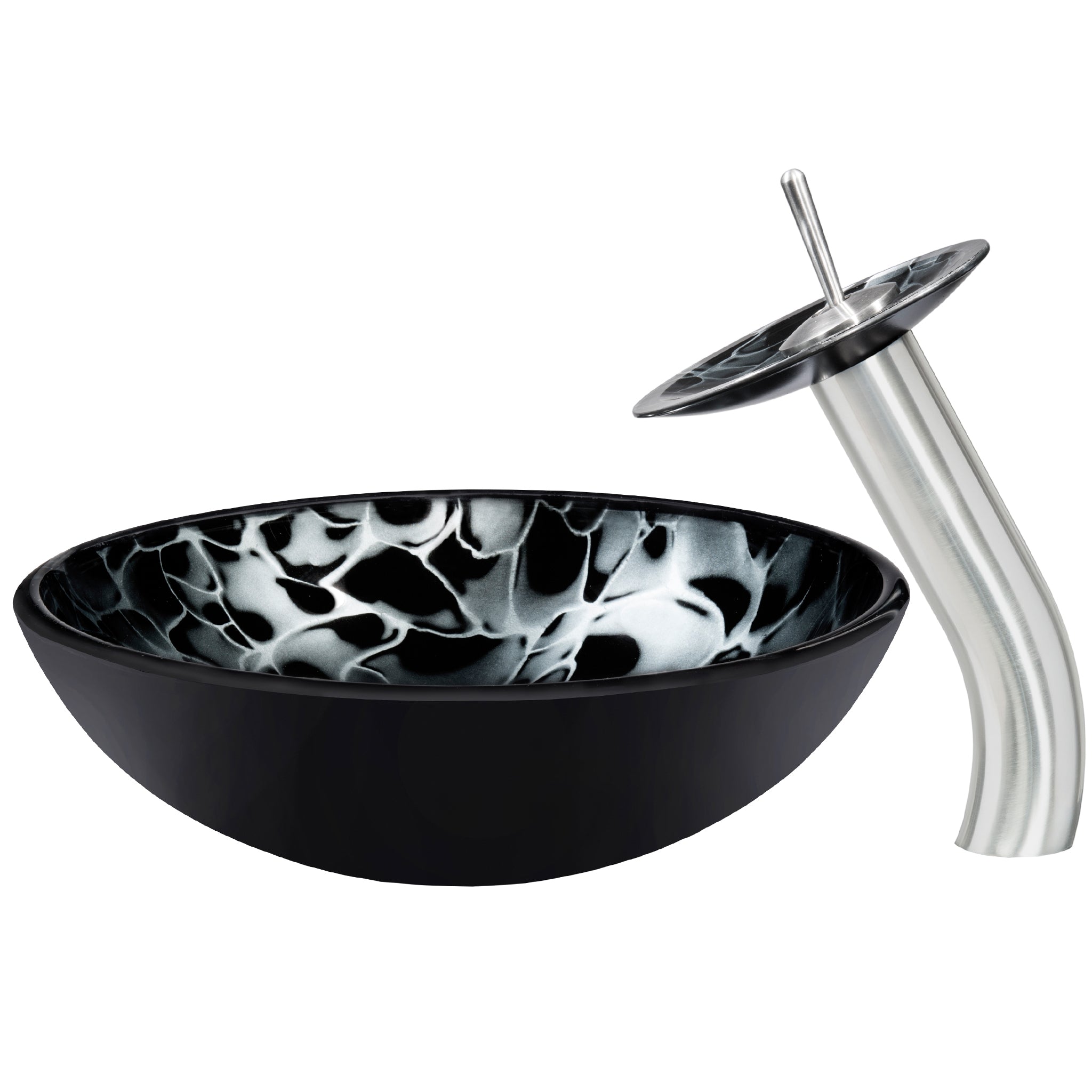 Round Hand Painted Black Glass Bath Sink Combo Series NSFC-012001 — thumbnail 3