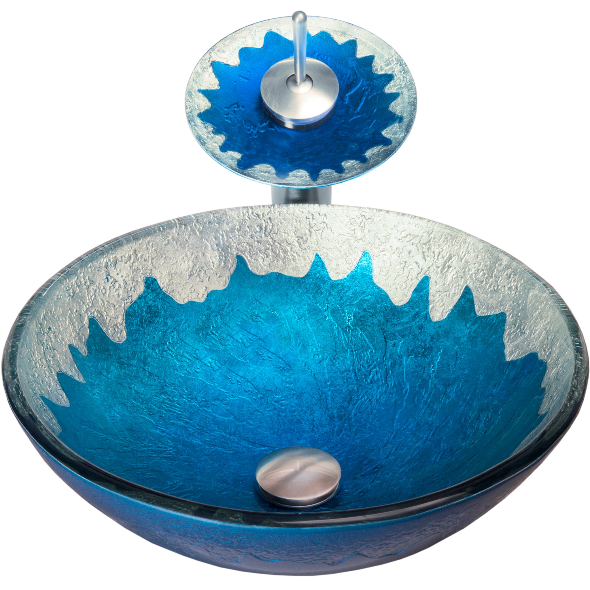 Round Hand Painted Blue / Silver Glass Sink Combo Series NSFC-017001 — thumbnail 2