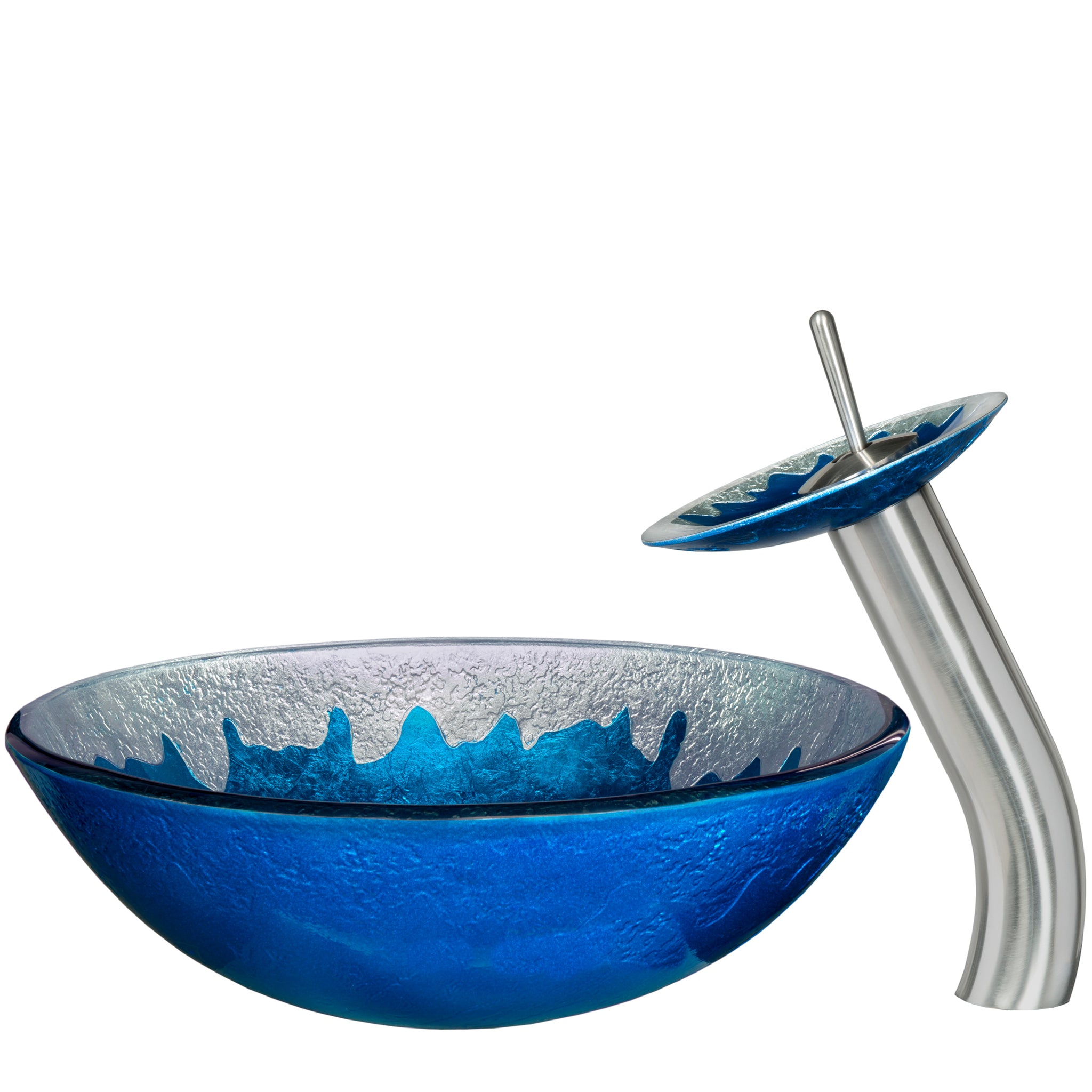 Round Hand Painted Blue / Silver Glass Sink Combo Series NSFC-017001 — thumbnail 2