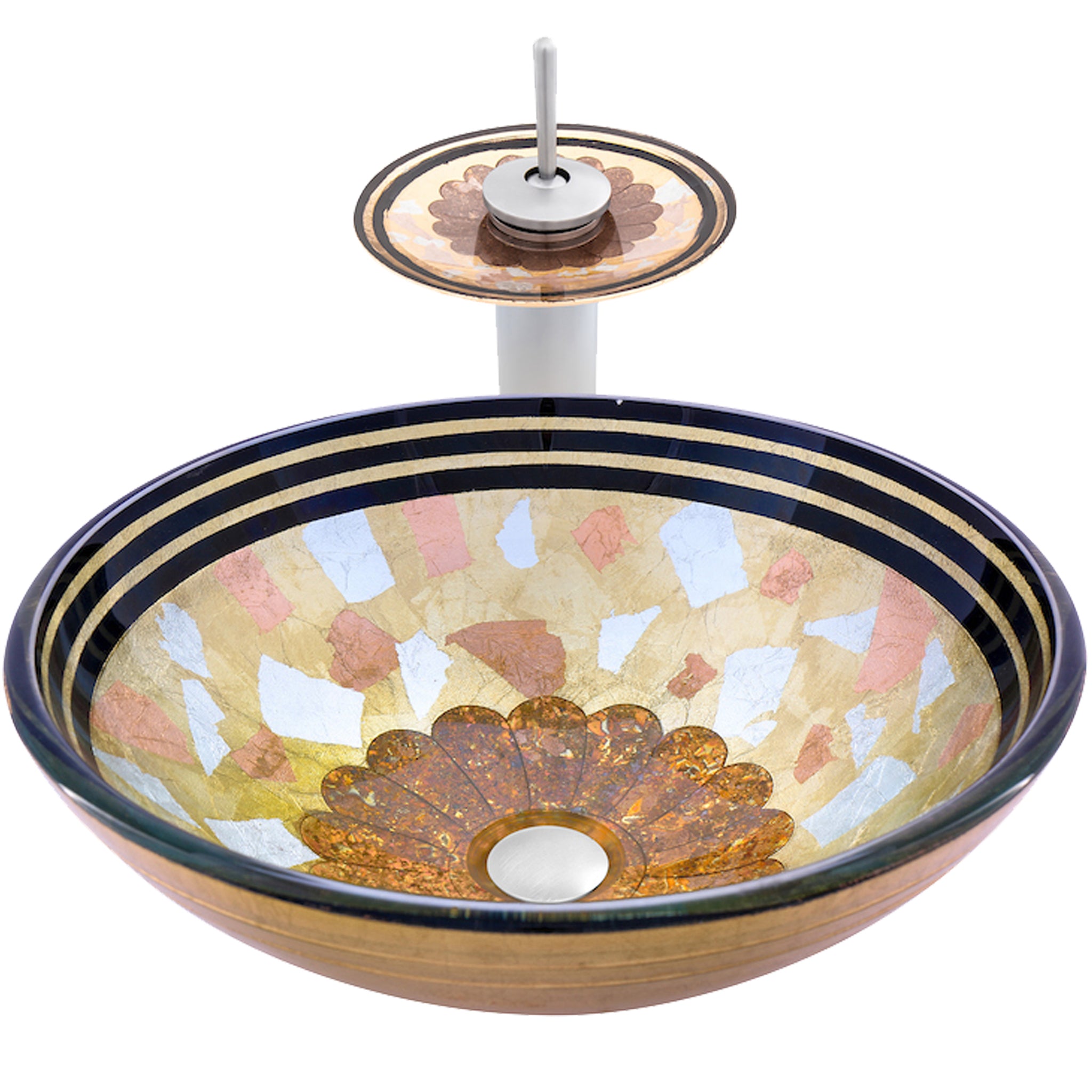 Round Hand Painted Yellow Glass Bath Sink Combo NSFC-020001BN — image 1