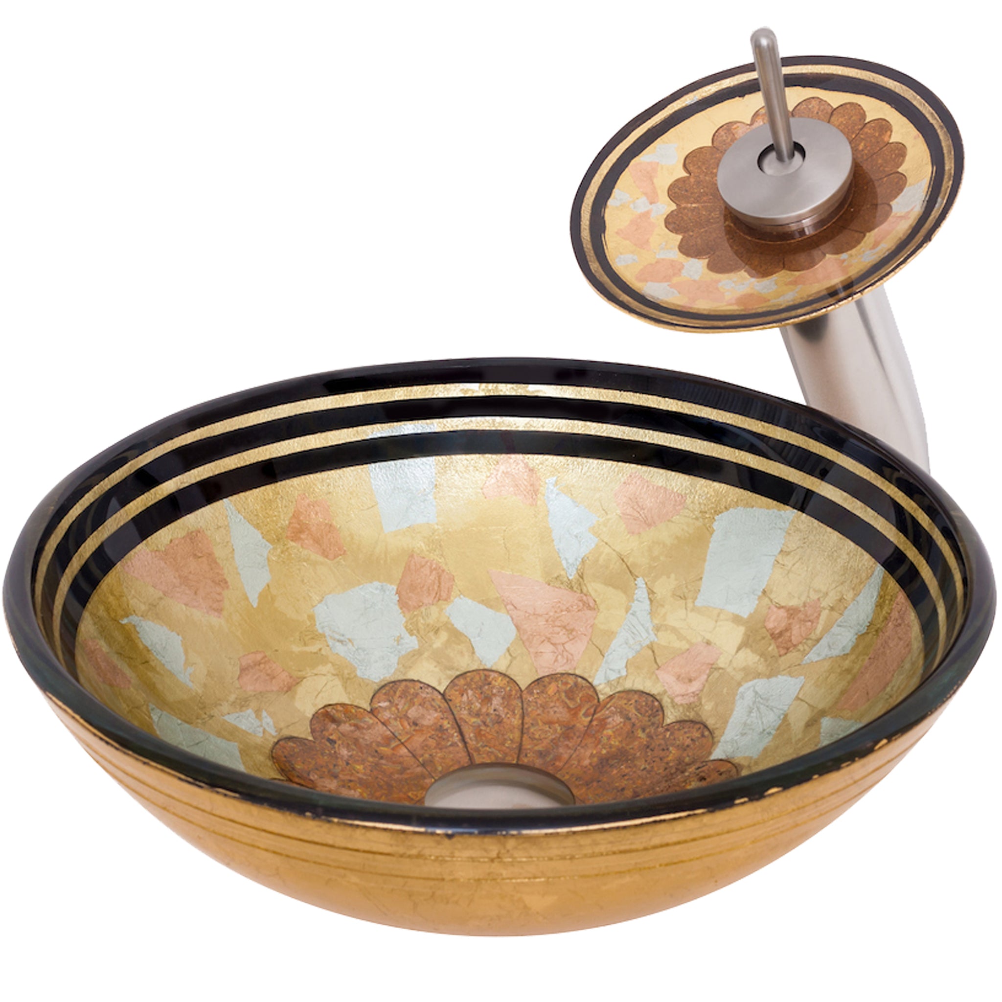 Round Hand Painted Yellow Glass Bath Sink Combo NSFC-020001BN — thumbnail 2