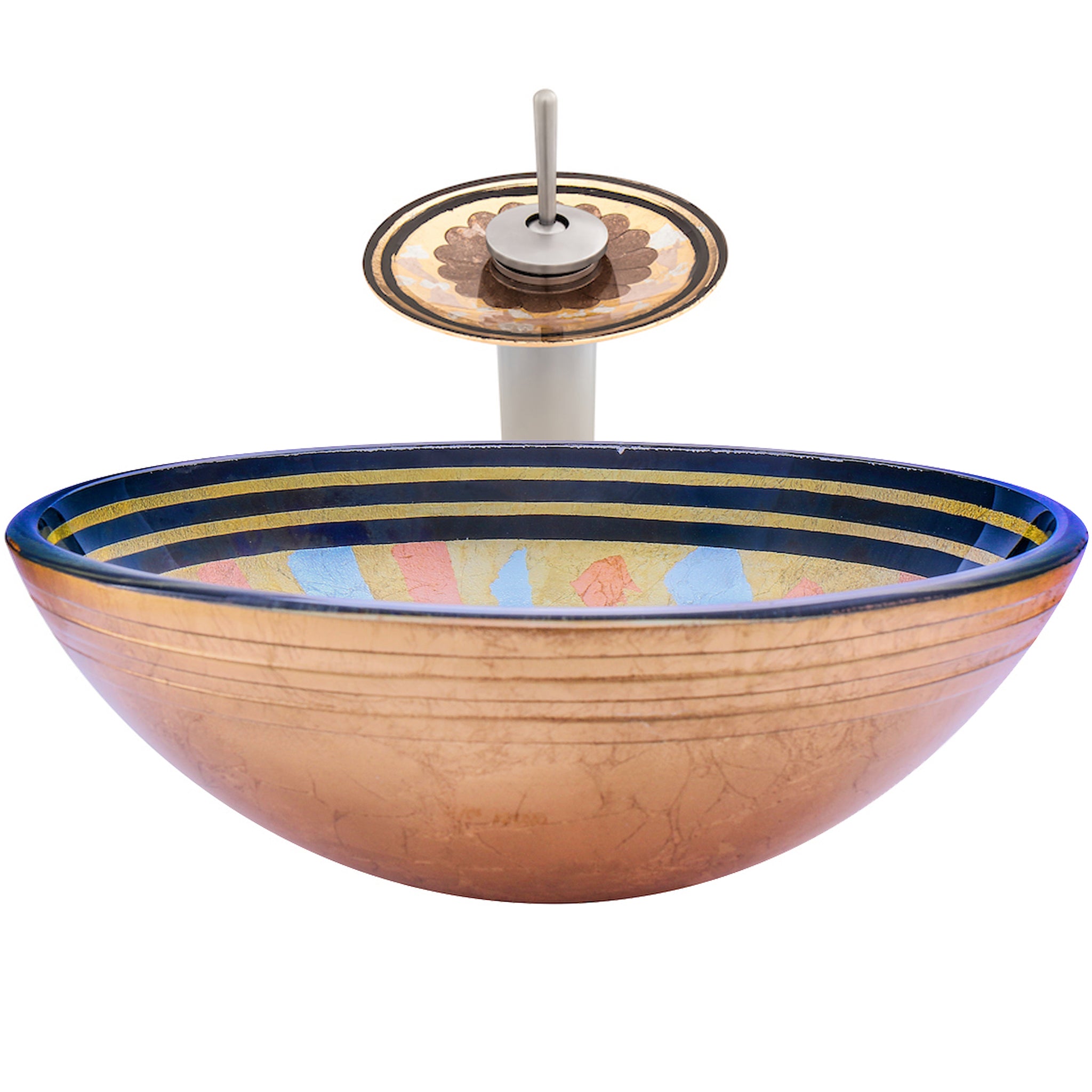 Round Hand Painted Yellow Glass Bath Sink Combo NSFC-020001BN — thumbnail 3