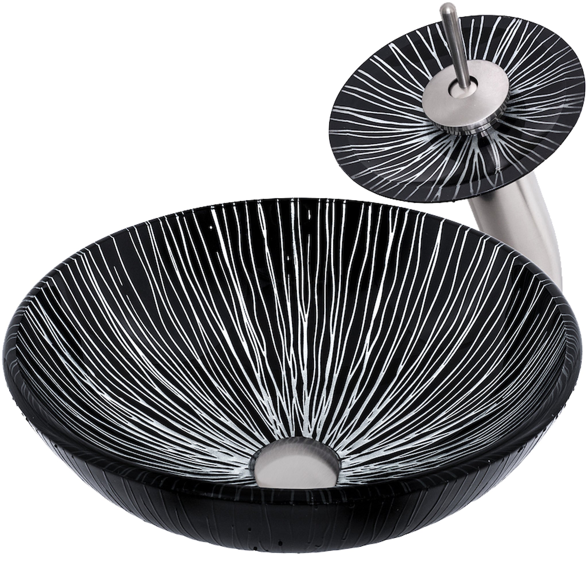 Round Hand Painted Black/Silver Glass Sink Combo Series NSFC-023001 — image 1