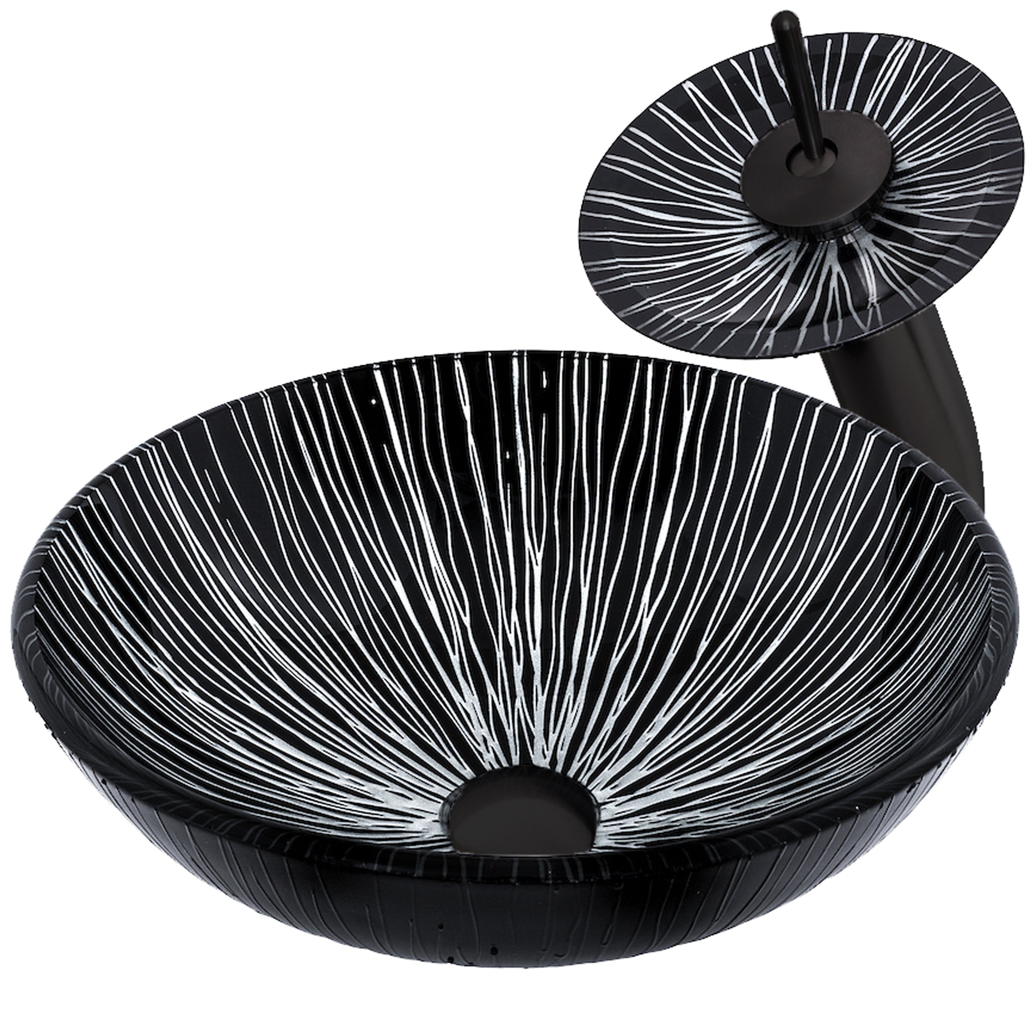 Round Hand Painted Black/Silver Glass Sink Combo Series NSFC-023001