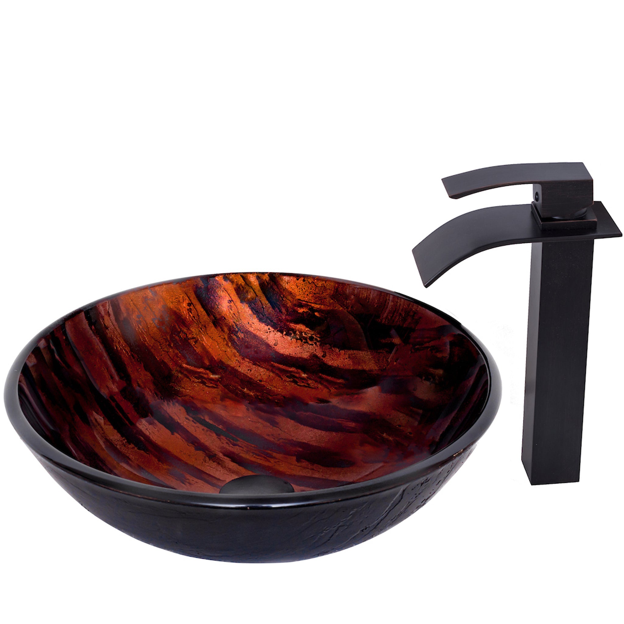 Hand Painted Brown Camouflage Glass Sink Combo NSFC-025136ORB — thumbnail 2