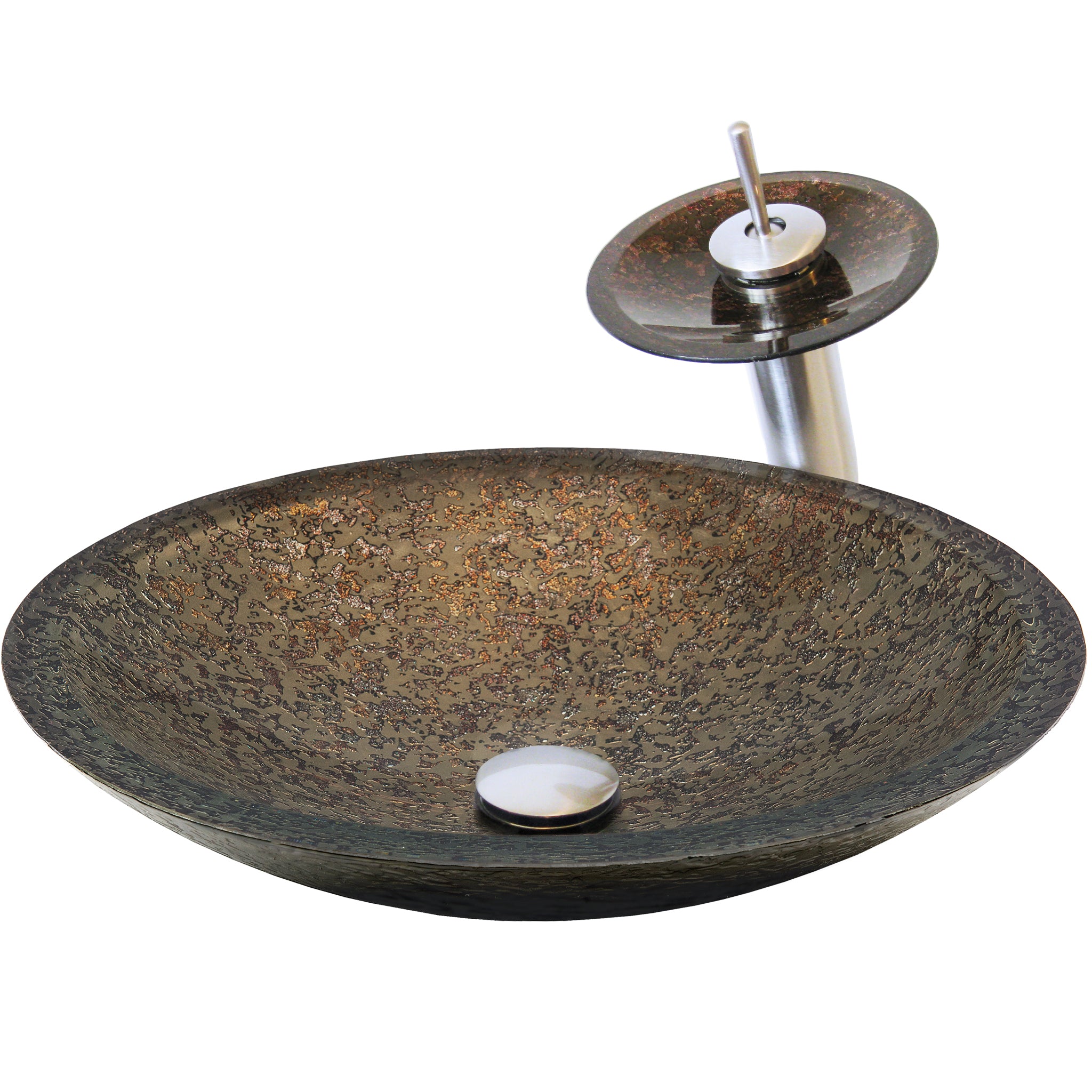 Hand Painted Green Khaki Glass Bath Sink Combo NSFC-031001BN — image 1