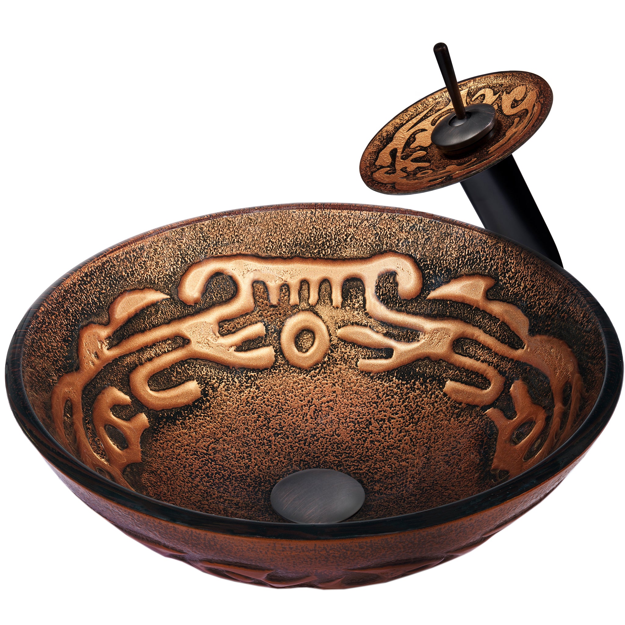 Round Brown Mosaic Glass Vessel Bath Sink Combo NSFC-032001ORB — image 1