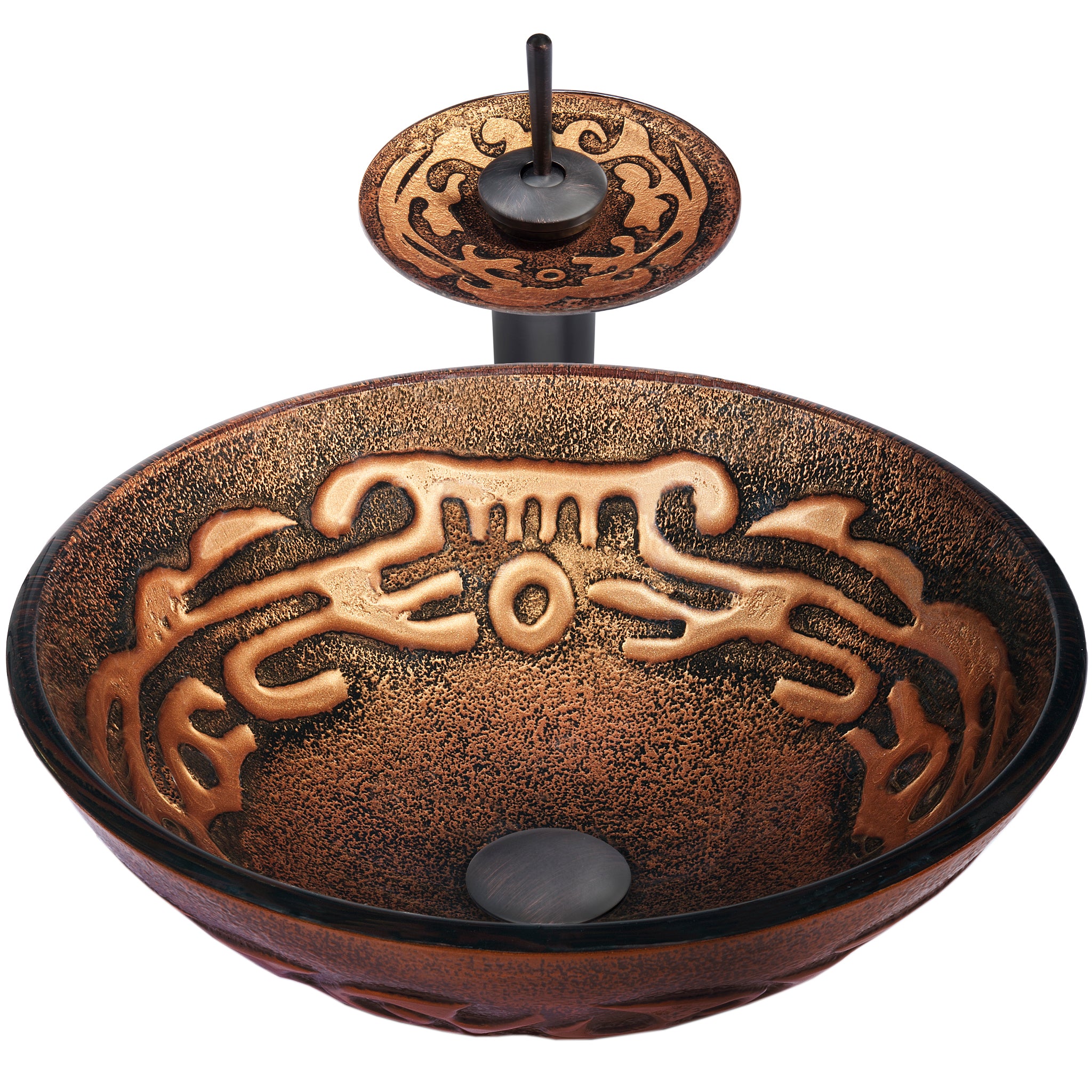 Round Brown Mosaic Glass Vessel Bath Sink Combo NSFC-032001ORB — thumbnail 2