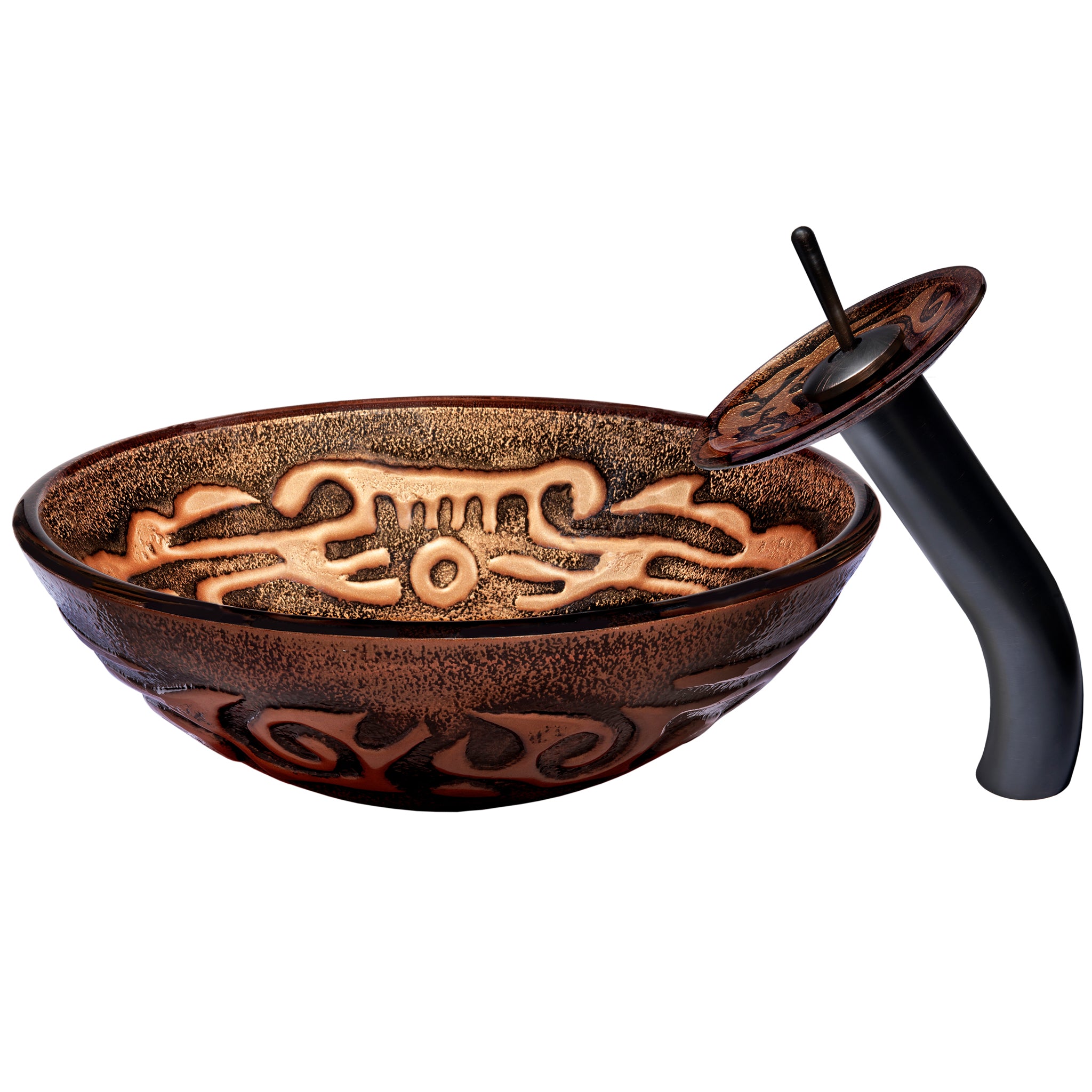 Round Brown Mosaic Glass Vessel Bath Sink Combo NSFC-032001ORB — thumbnail 3