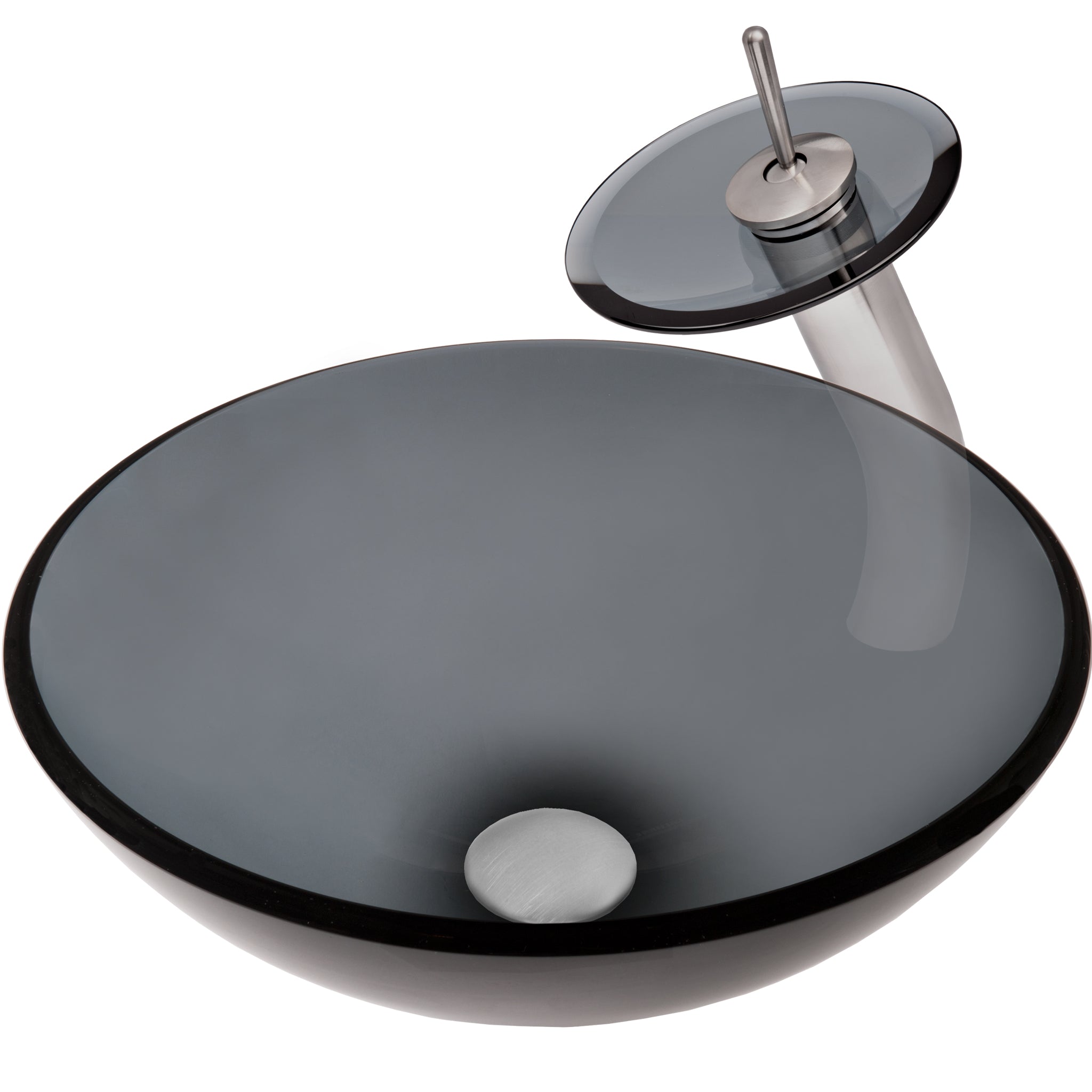 Round Clear Slate Grey Glass Vessel Bath Sink Combo Series NSFC-168G001